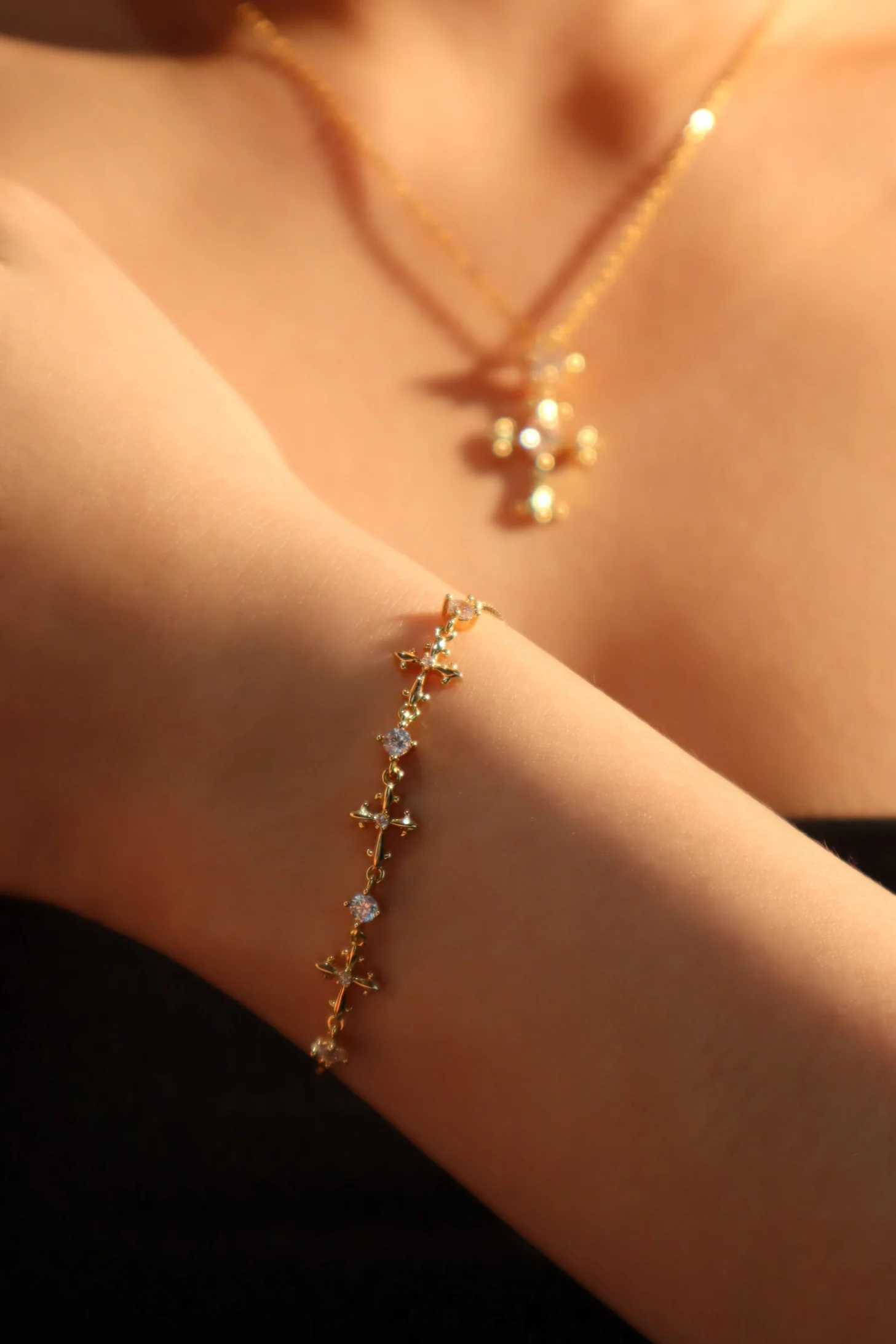 18K Real Gold Plated Multi Diamond Cross Bracelet - Image 15