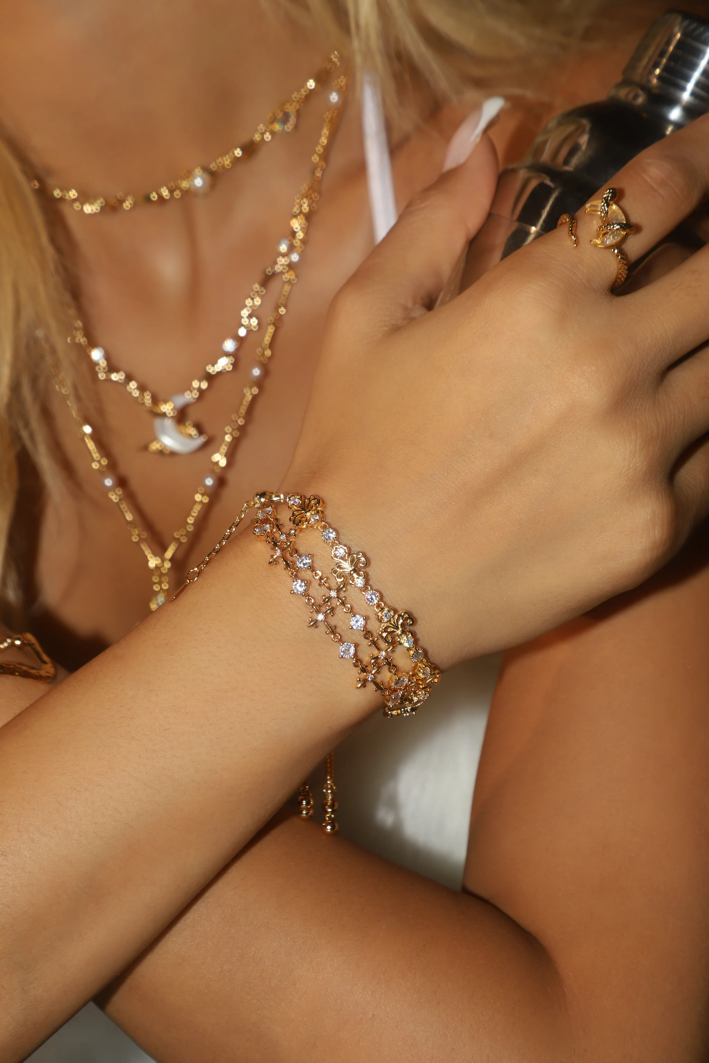 18K Real Gold Plated Multi Diamond Cross Bracelet - Image 21