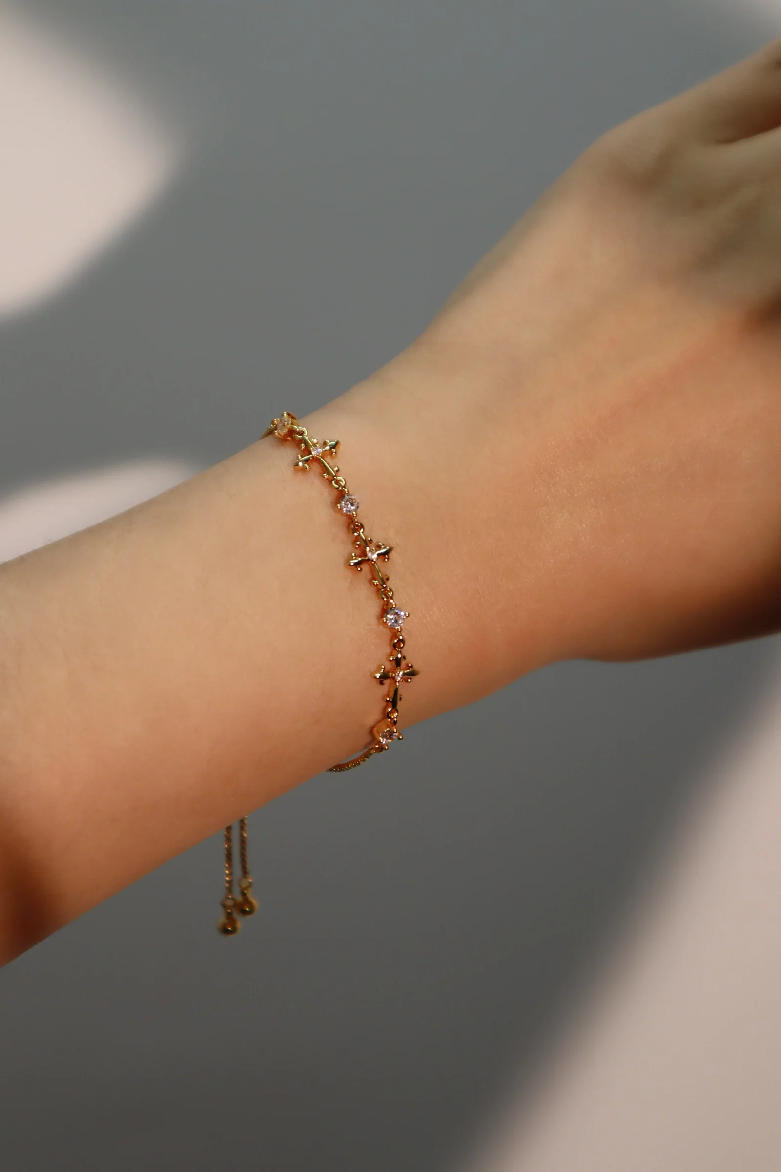 18K Real Gold Plated Multi Diamond Cross Bracelet - Image 7