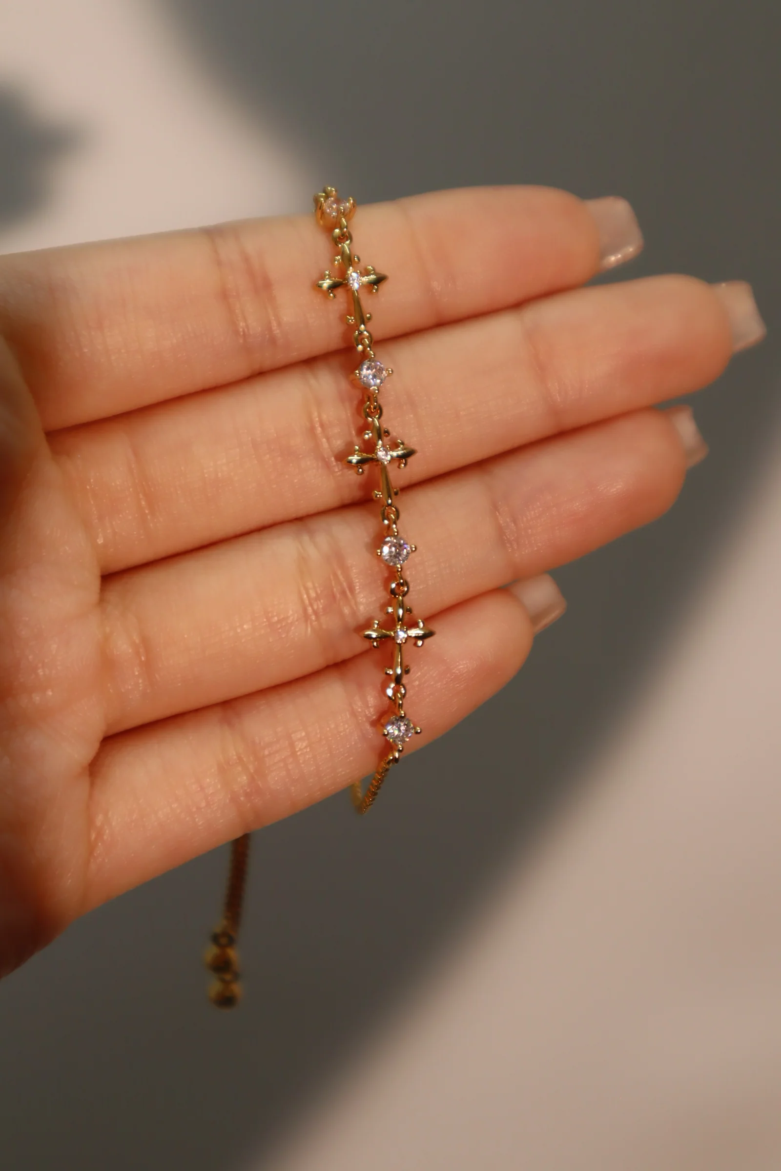 18K Real Gold Plated Multi Diamond Cross Bracelet - Image 8