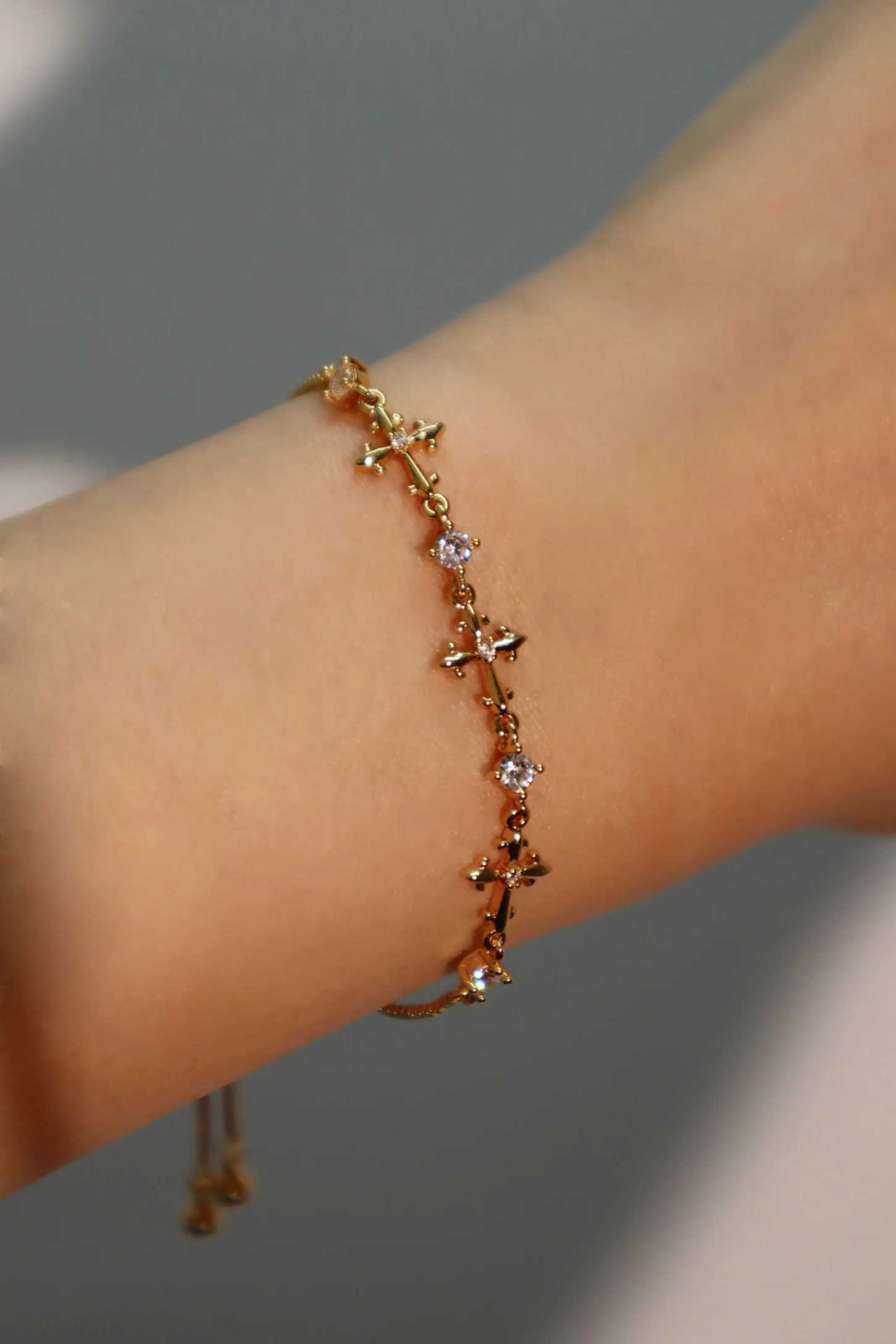 18K Real Gold Plated Multi Diamond Cross Bracelet - Image 9