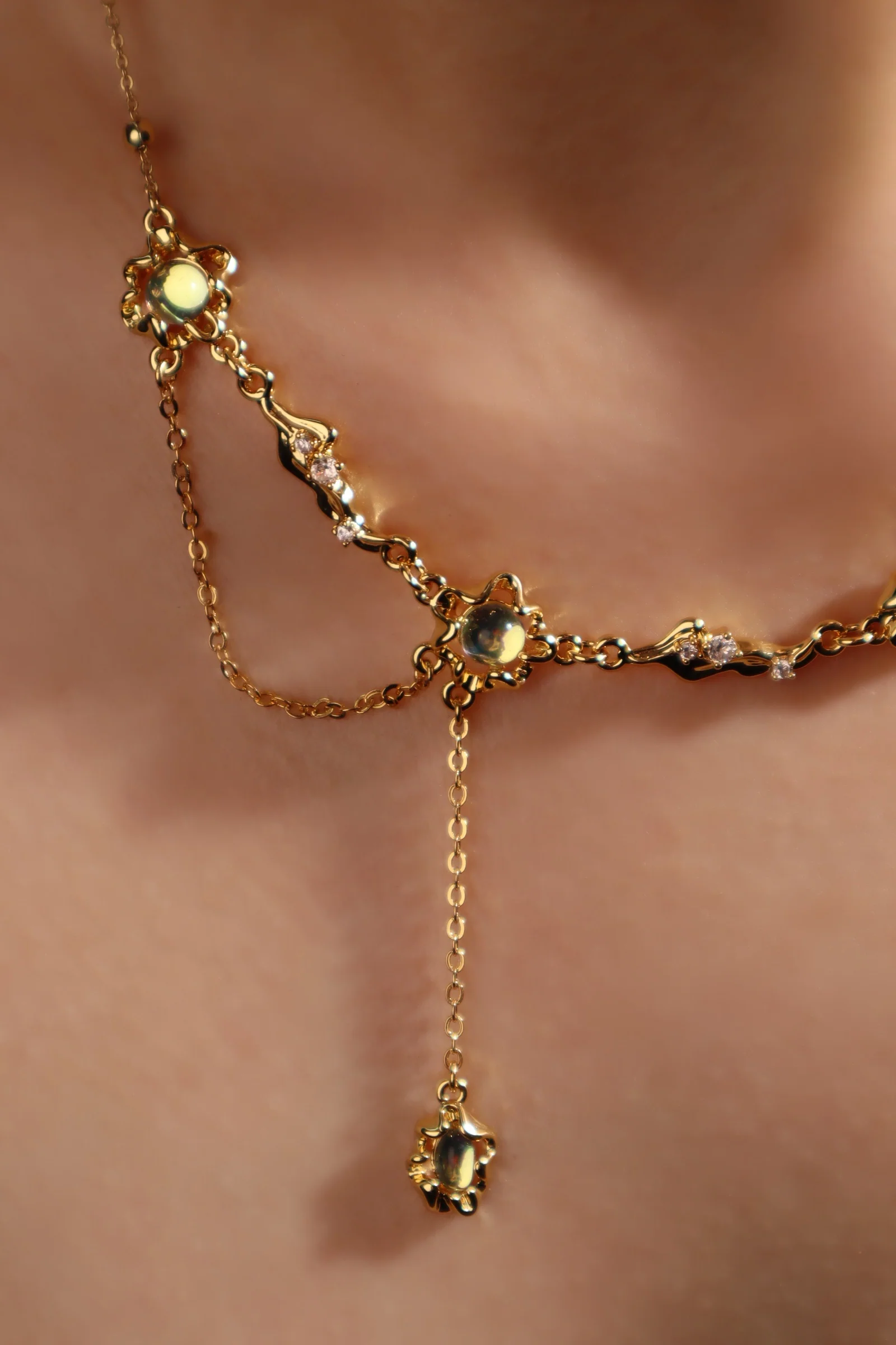 18K Real Gold Plated Multi Opal Dangle Necklace - Image 3