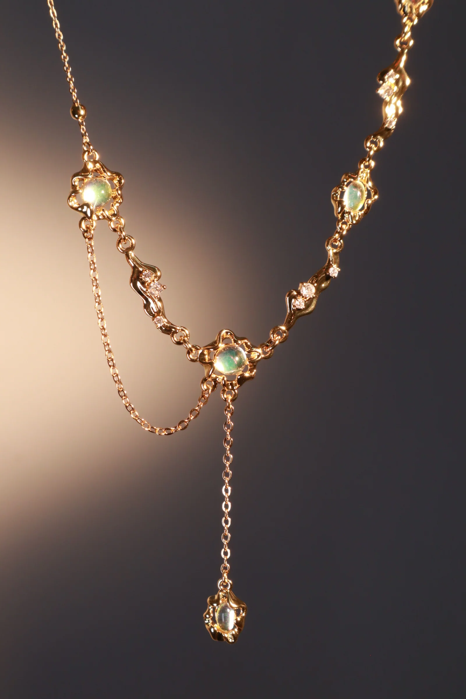 18K Real Gold Plated Multi Opal Dangle Necklace - Image 4