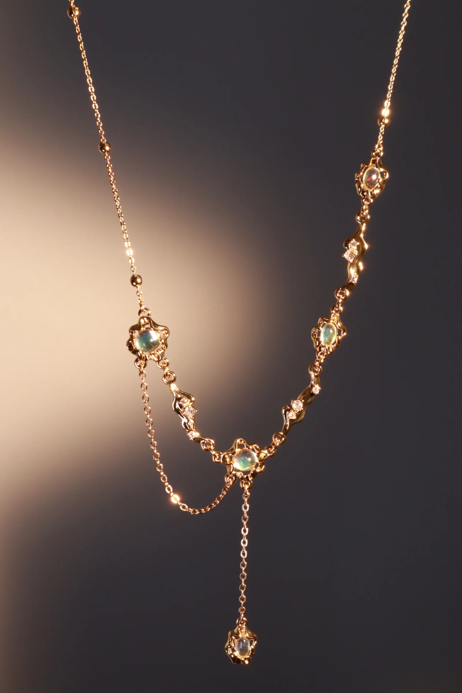 18K Real Gold Plated Multi Opal Dangle Necklace - Image 5