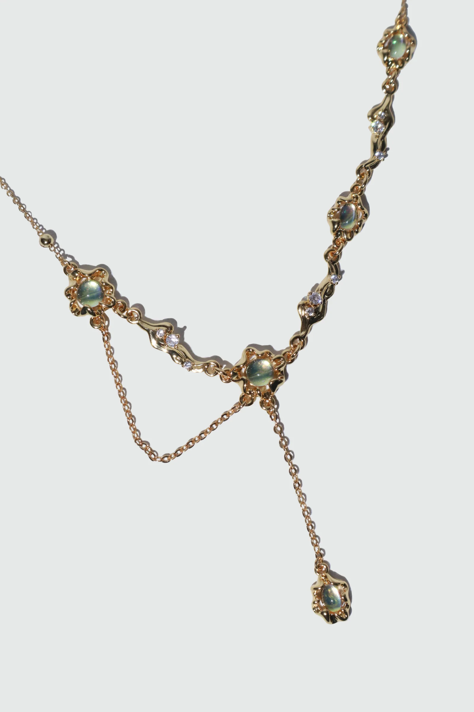 18K Real Gold Plated Multi Opal Dangle Necklace - Image 7