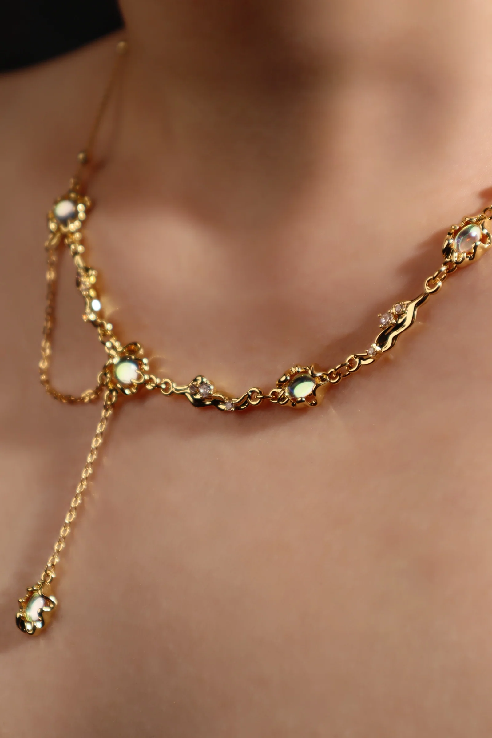 18K Real Gold Plated Multi Opal Dangle Necklace - Image 8