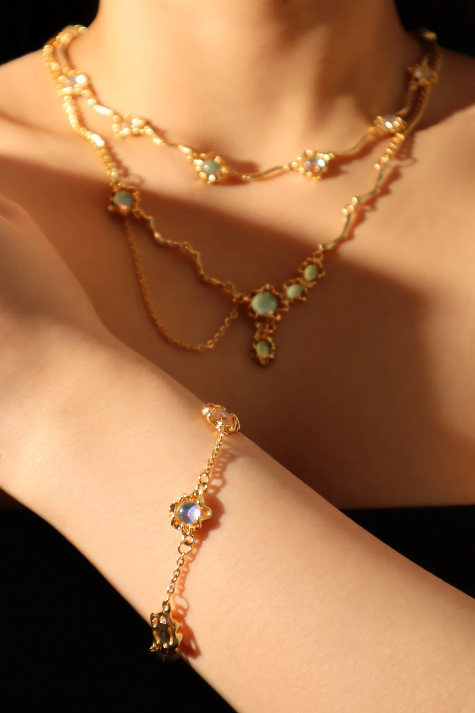 18K Real Gold Plated Multi Opal Necklace - Image 7