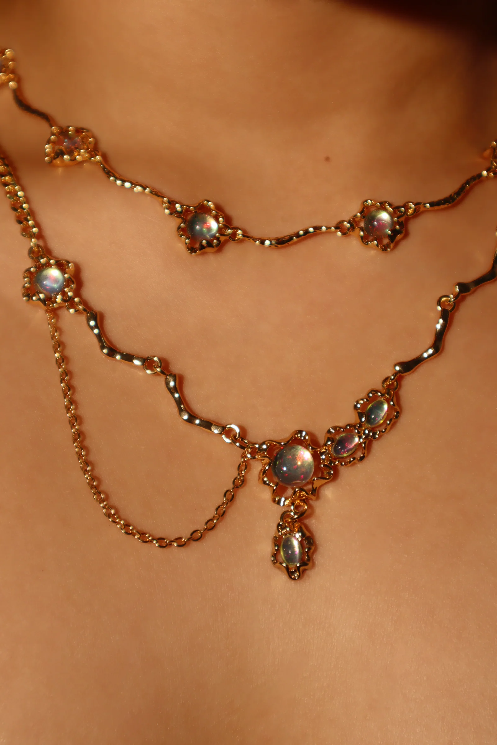 18K Real Gold Plated Multi Opal Necklace - Image 9