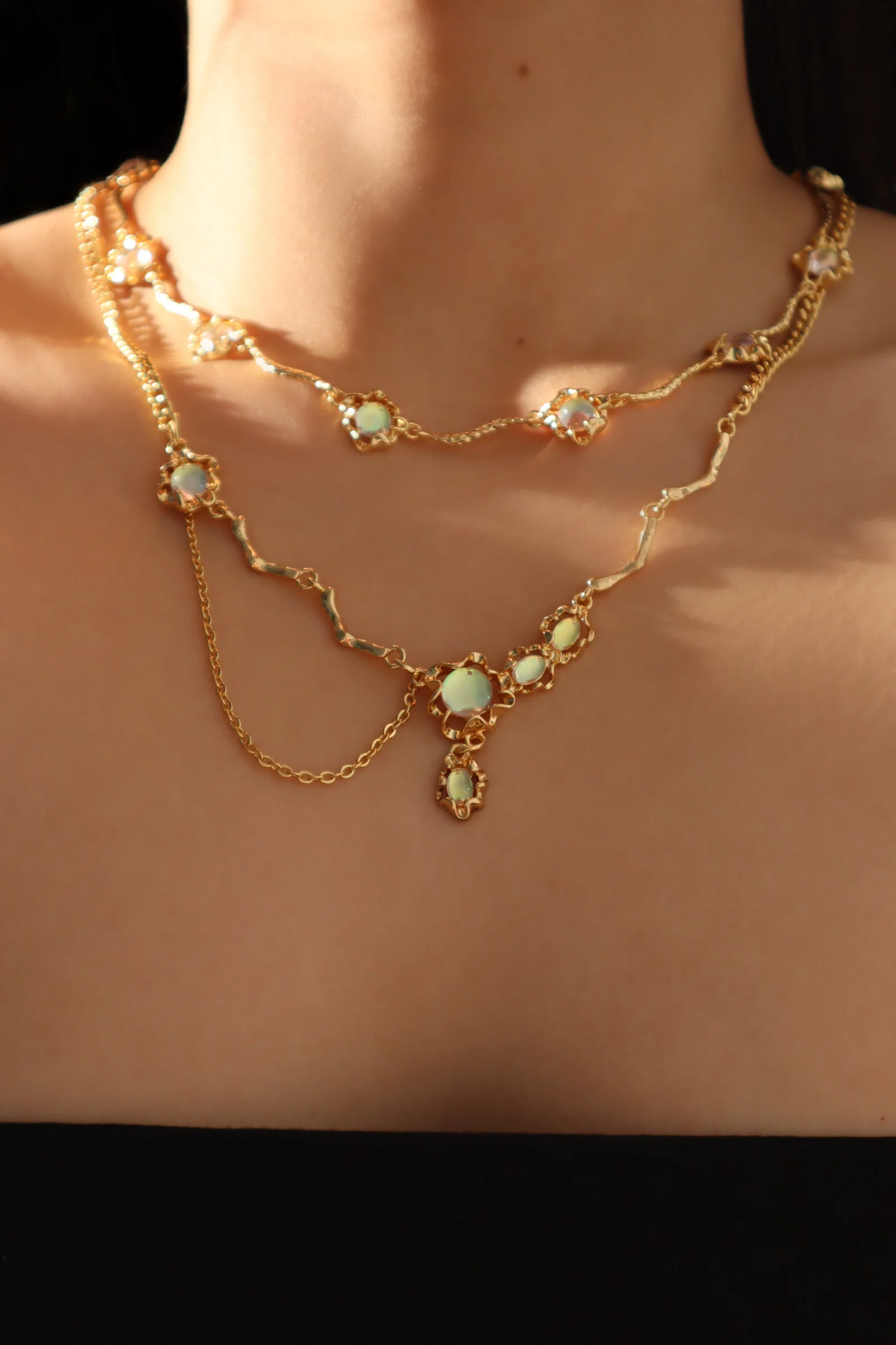 18K Real Gold Plated Opal Dangle Necklace - Image 3