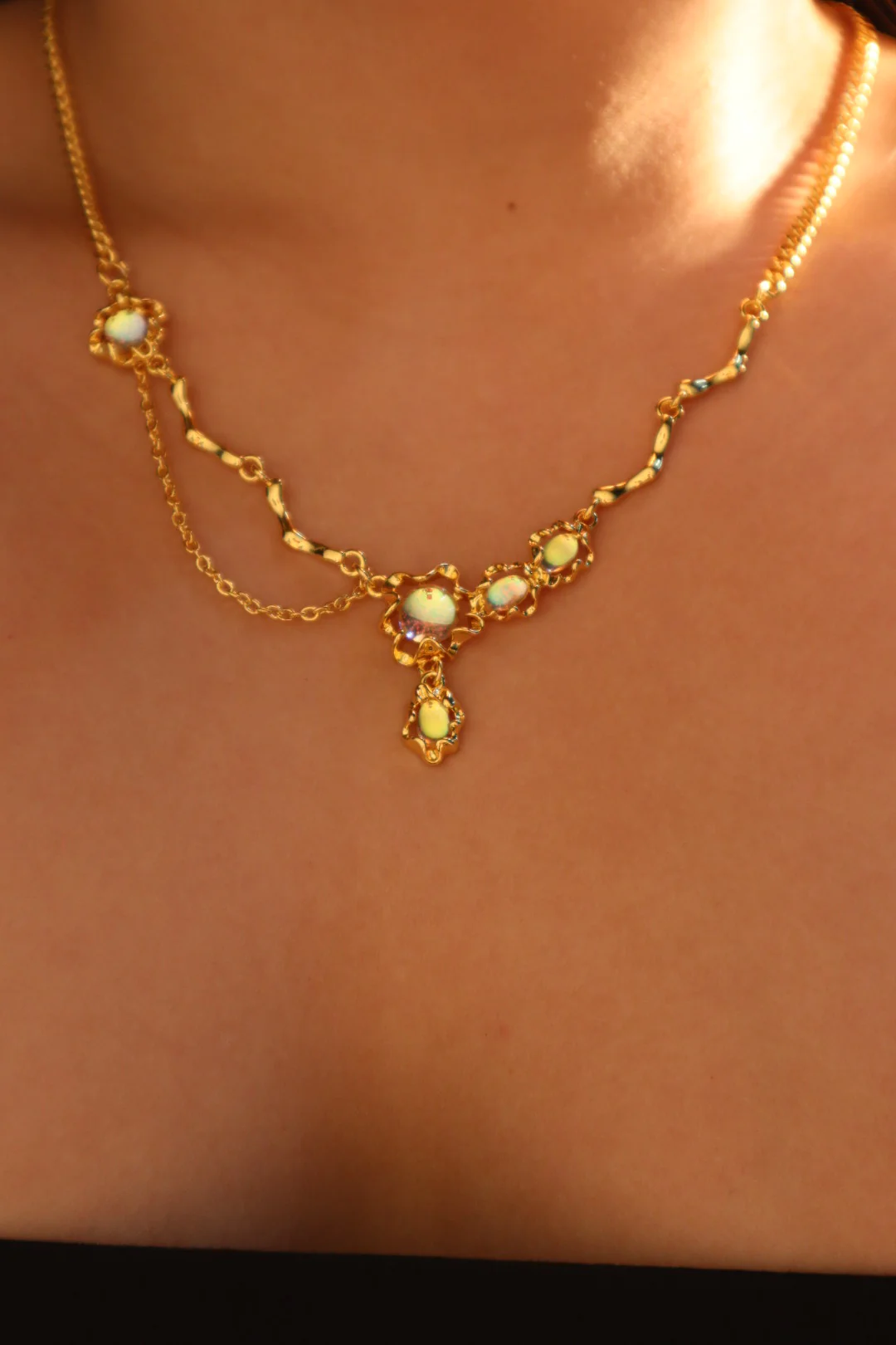 18K Real Gold Plated Opal Dangle Necklace - Image 7