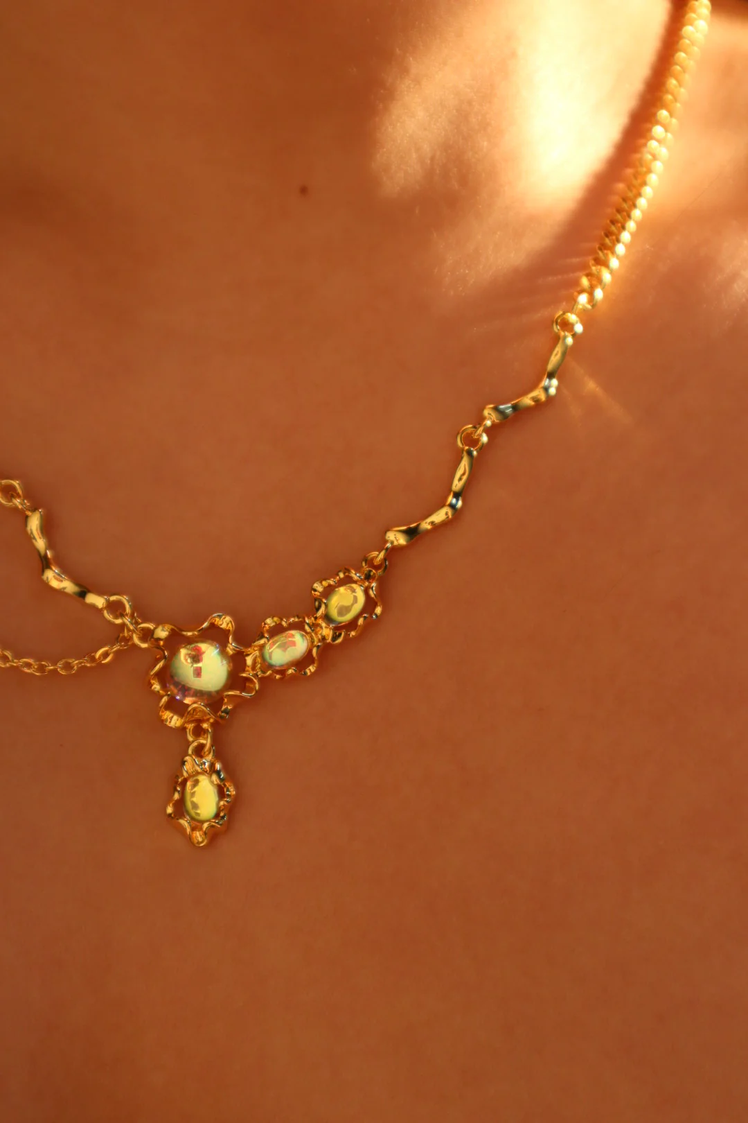 18K Real Gold Plated Opal Dangle Necklace - Image 8