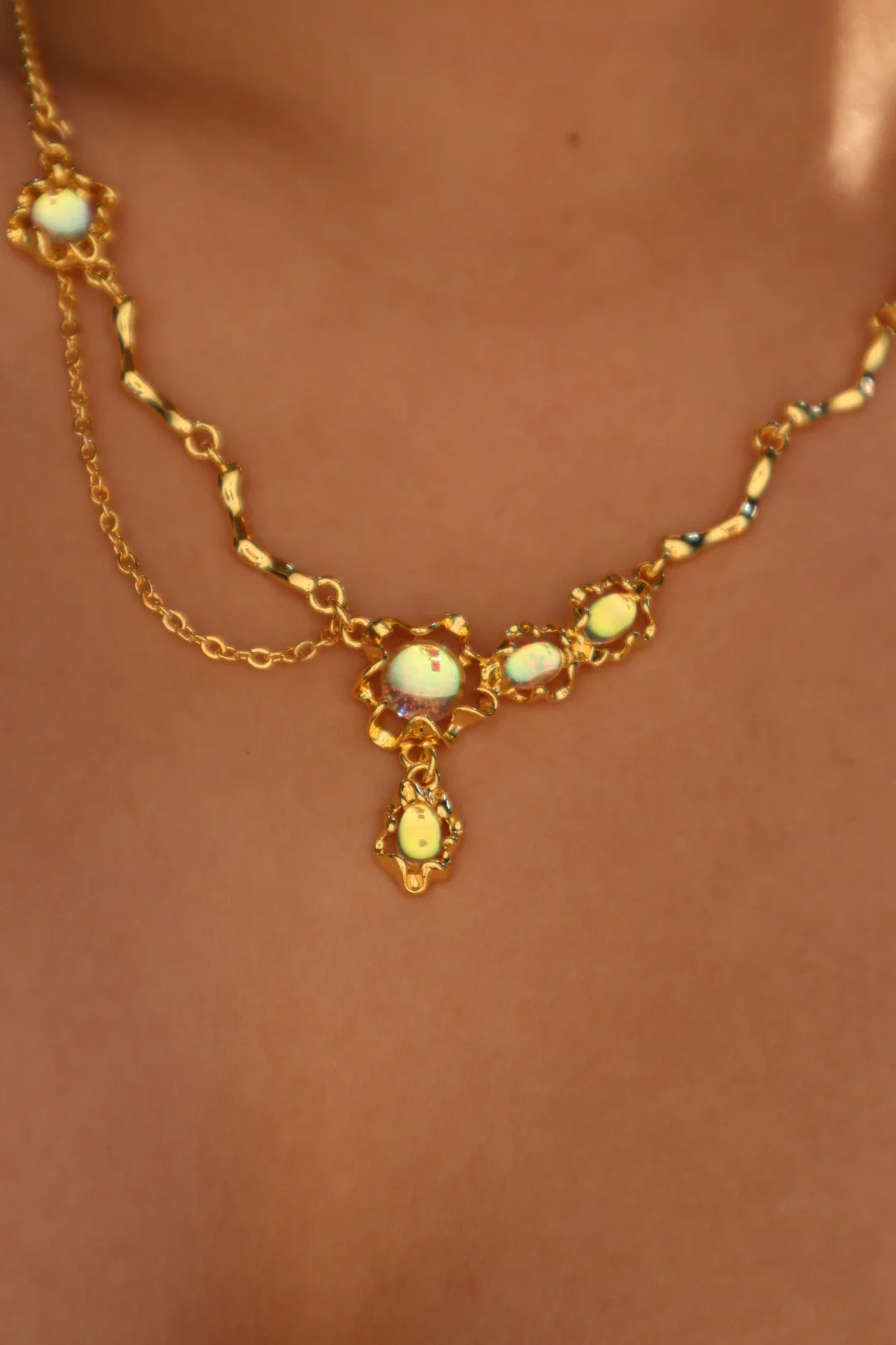18K Real Gold Plated Opal Dangle Necklace - Image 9