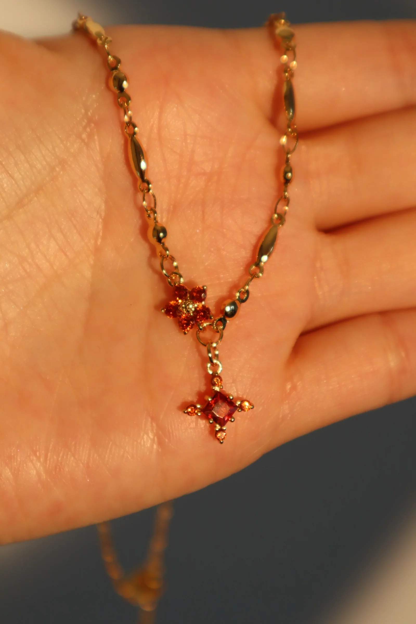18K Real Gold Plated Garnet Starlight Necklace - Image 10