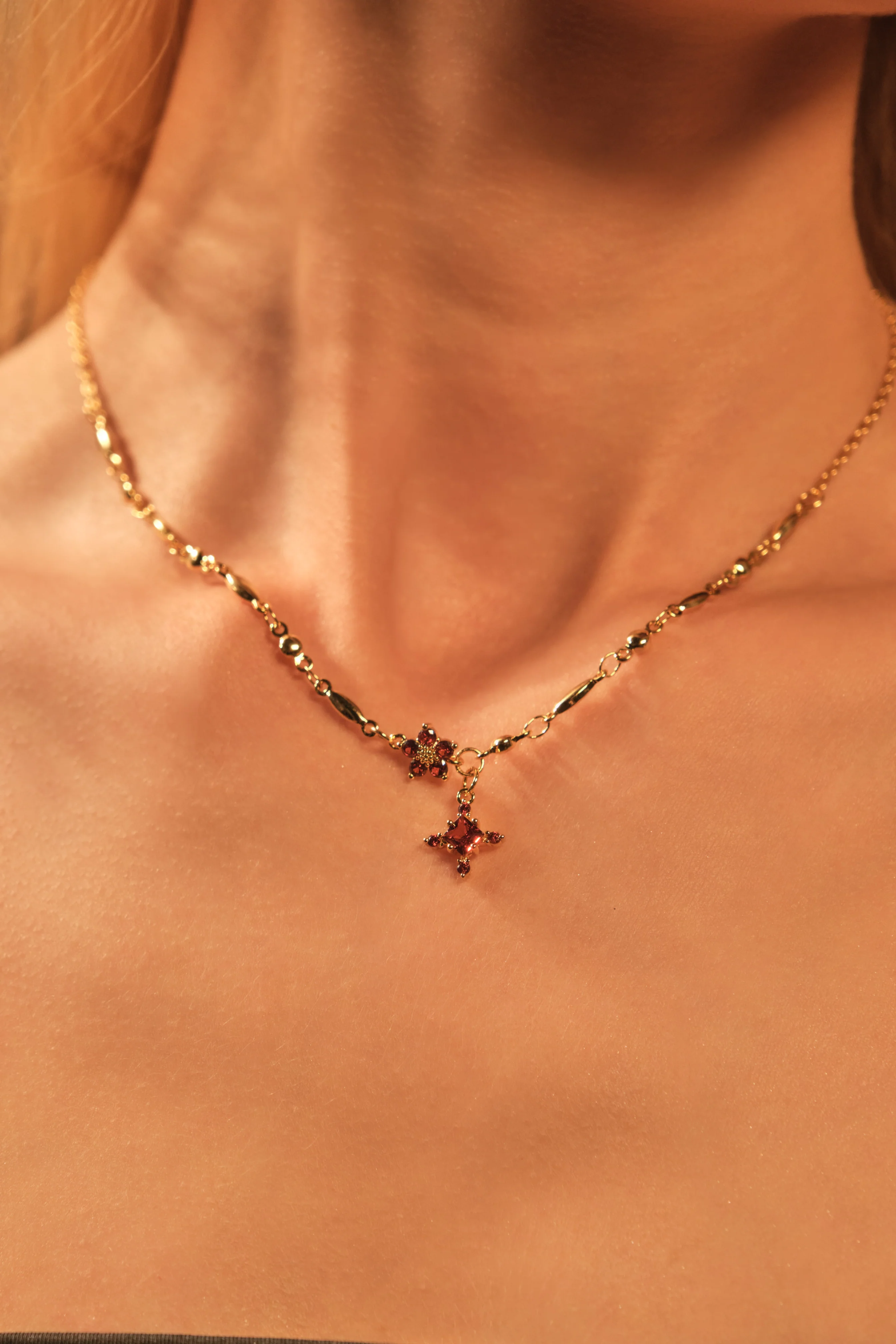 18K Real Gold Plated Garnet Starlight Necklace - Image 12