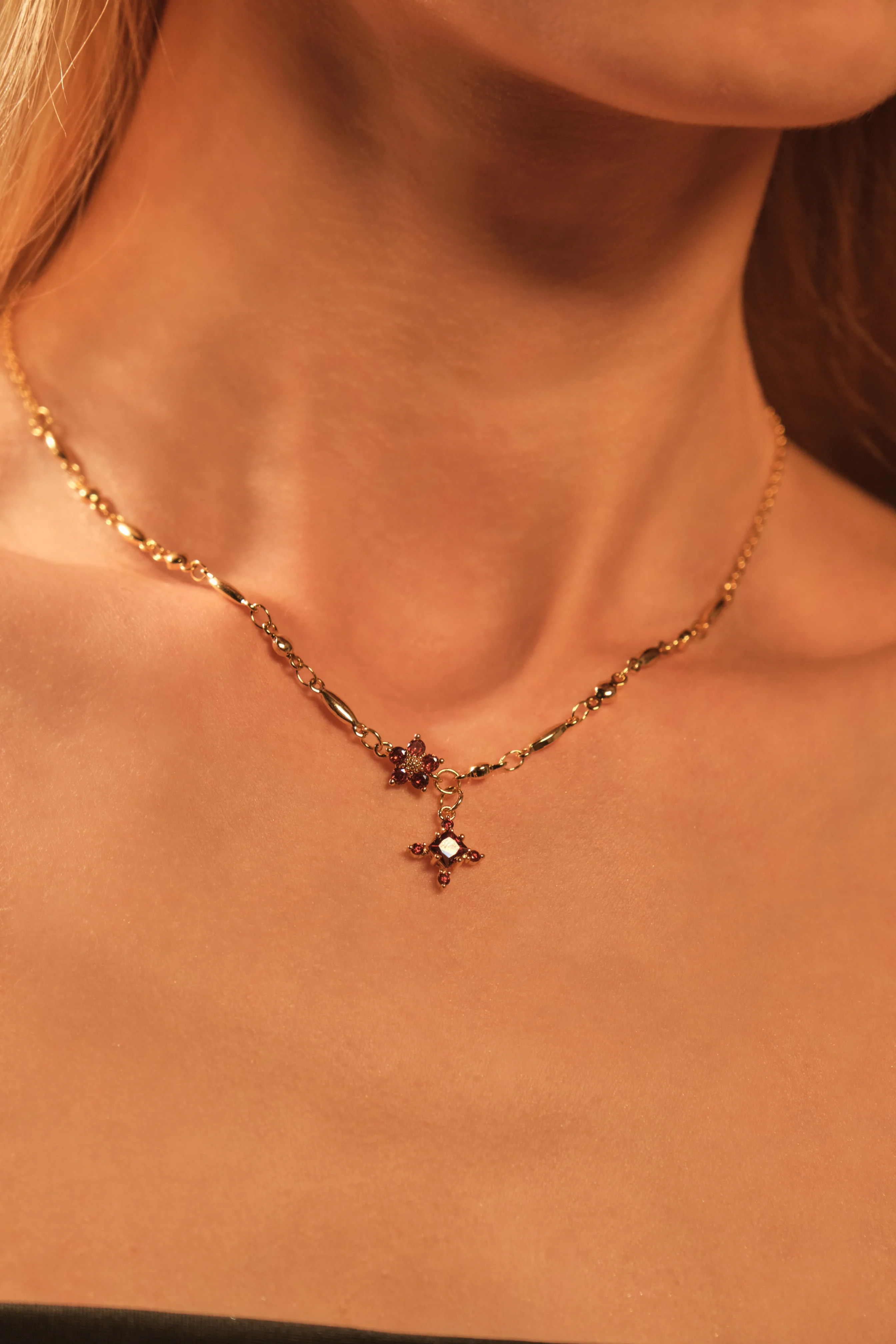 18K Real Gold Plated Garnet Starlight Necklace - Image 3
