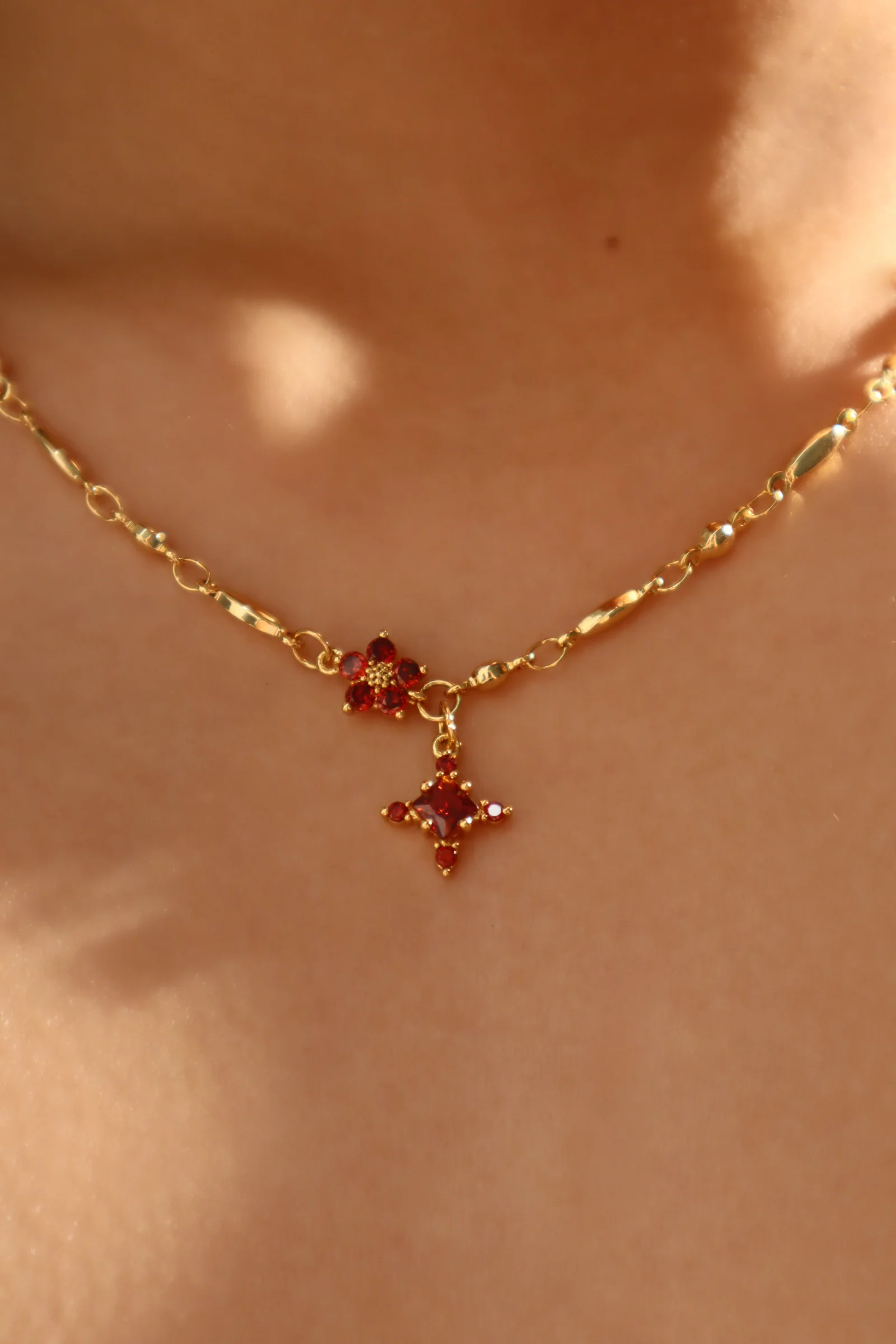 18K Real Gold Plated Garnet Starlight Necklace - Image 4