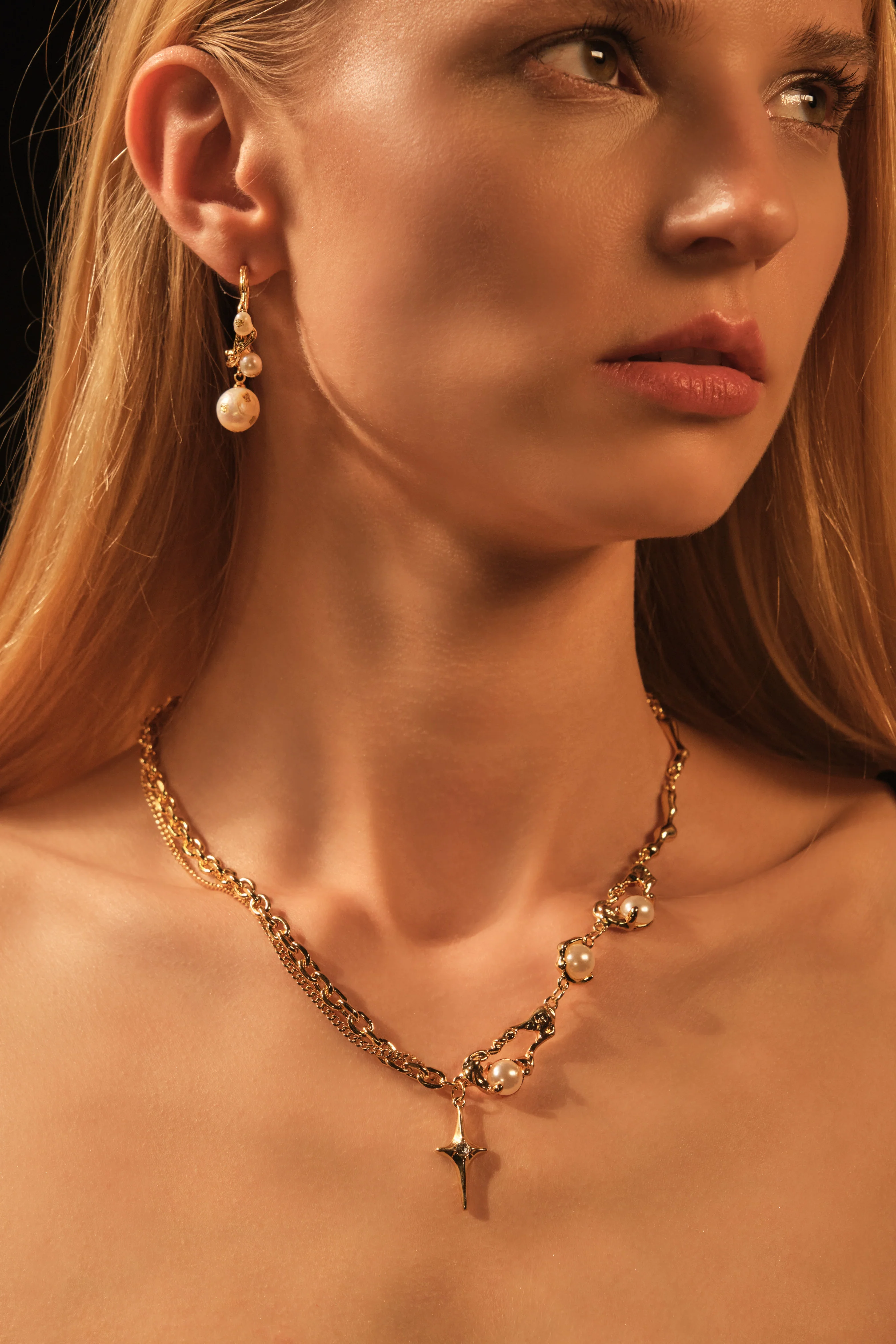 18K Real Gold Foil Pearl Hoop Earrings - Image 7