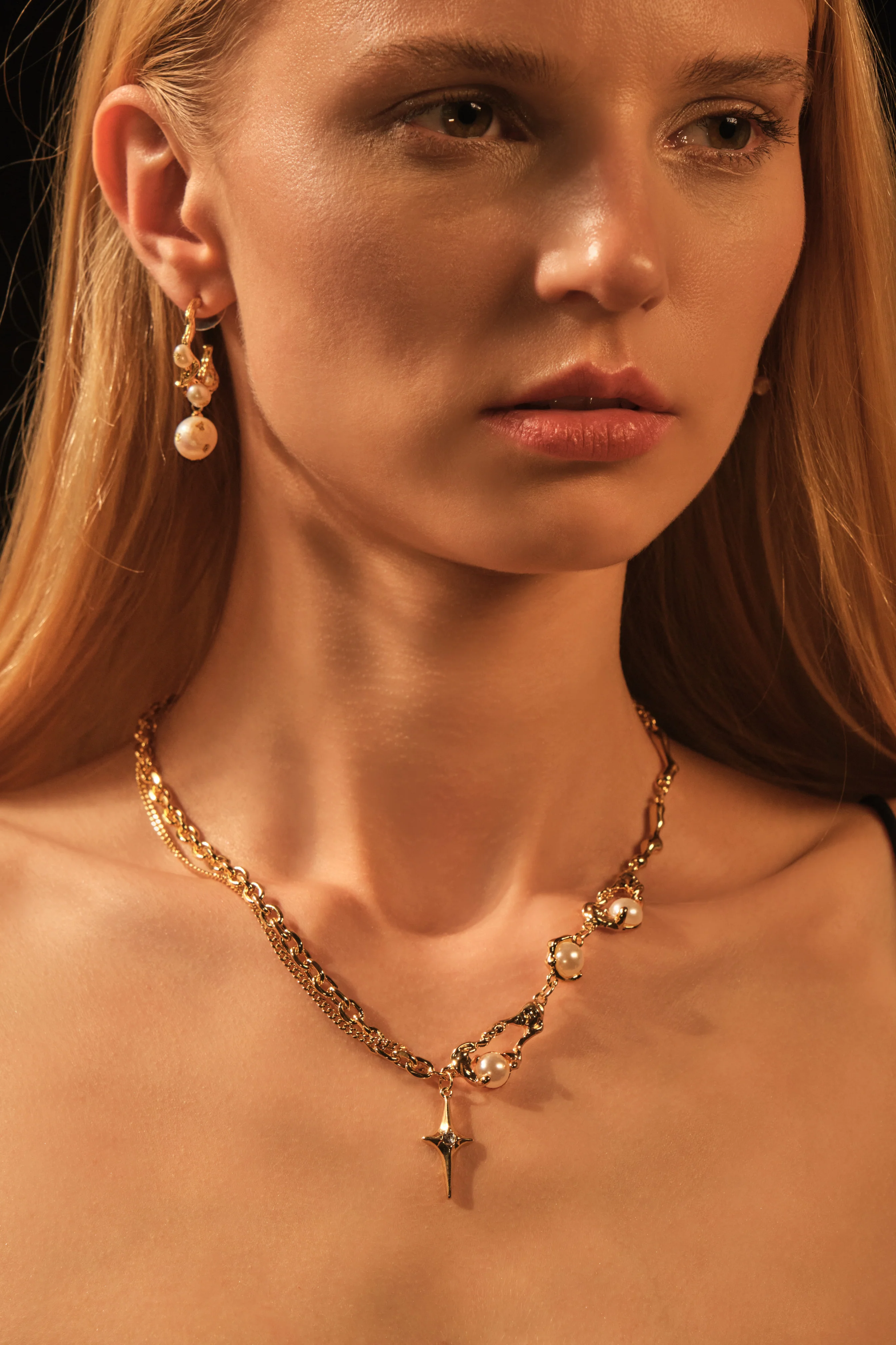 18K Real Gold Foil Pearl Hoop Earrings - Image 6