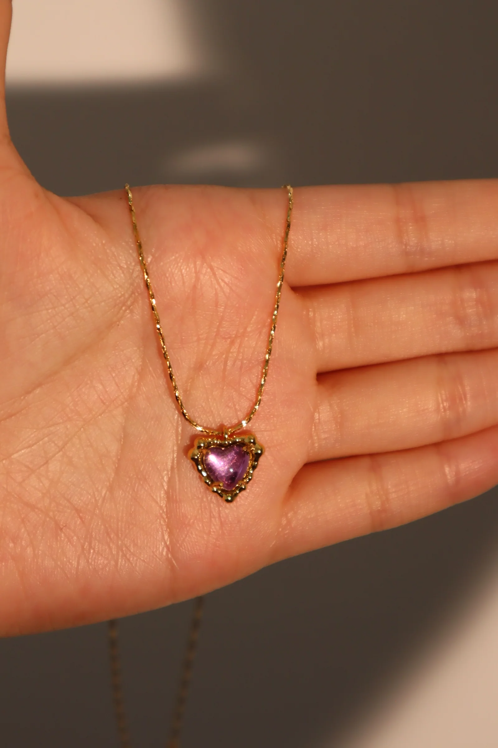 18K Real Gold Plated Purple Opal Heart Necklace - Image 3