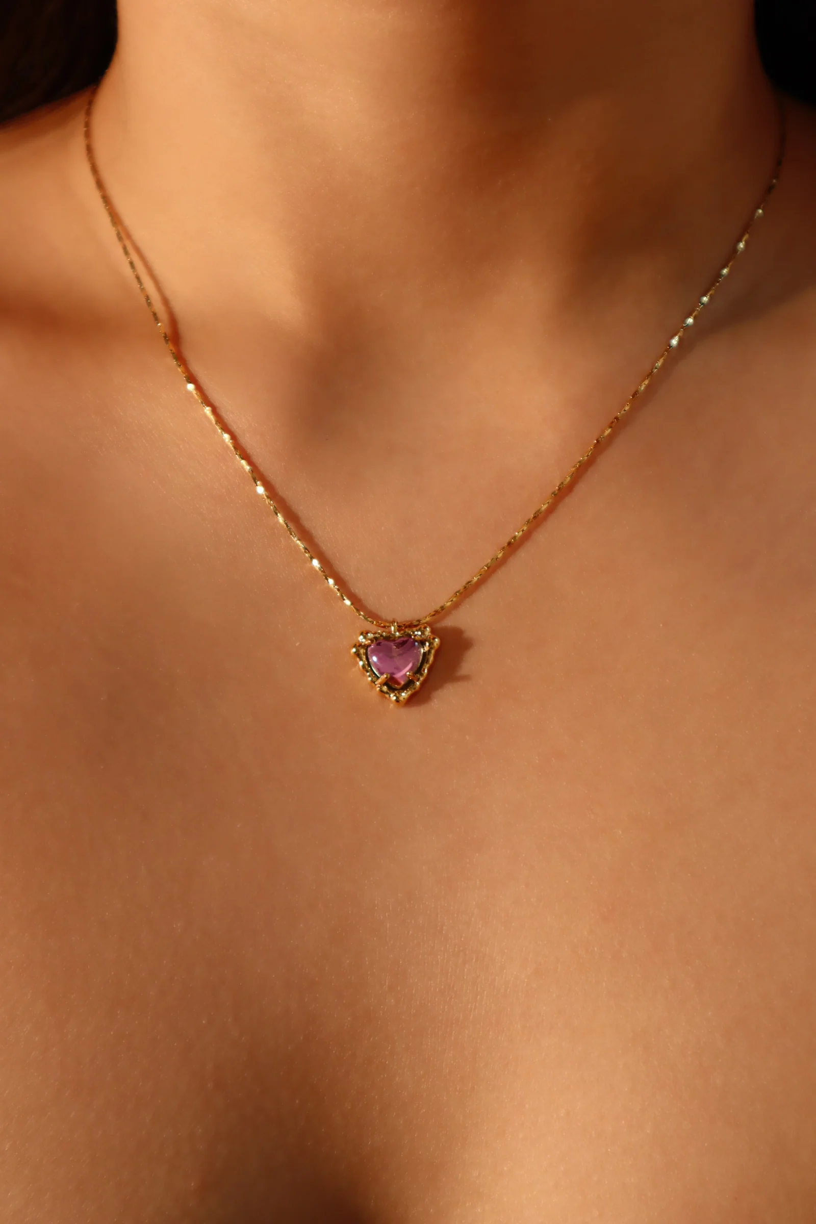 18K Real Gold Plated Purple Opal Heart Necklace - Image 5