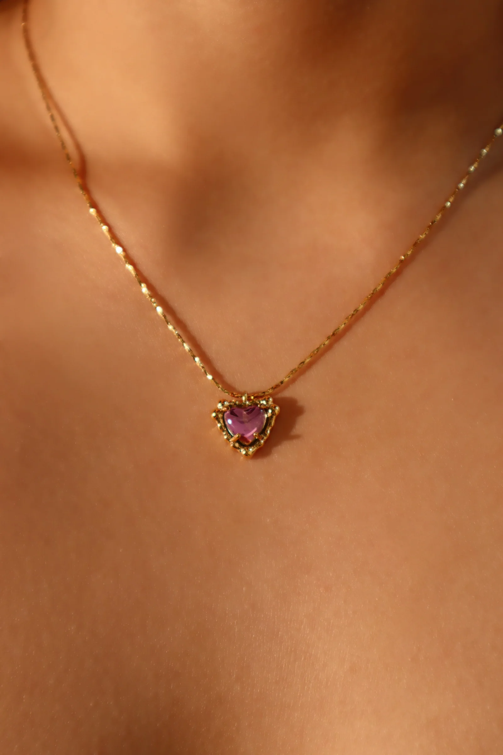 18K Real Gold Plated Purple Opal Heart Necklace - Image 6