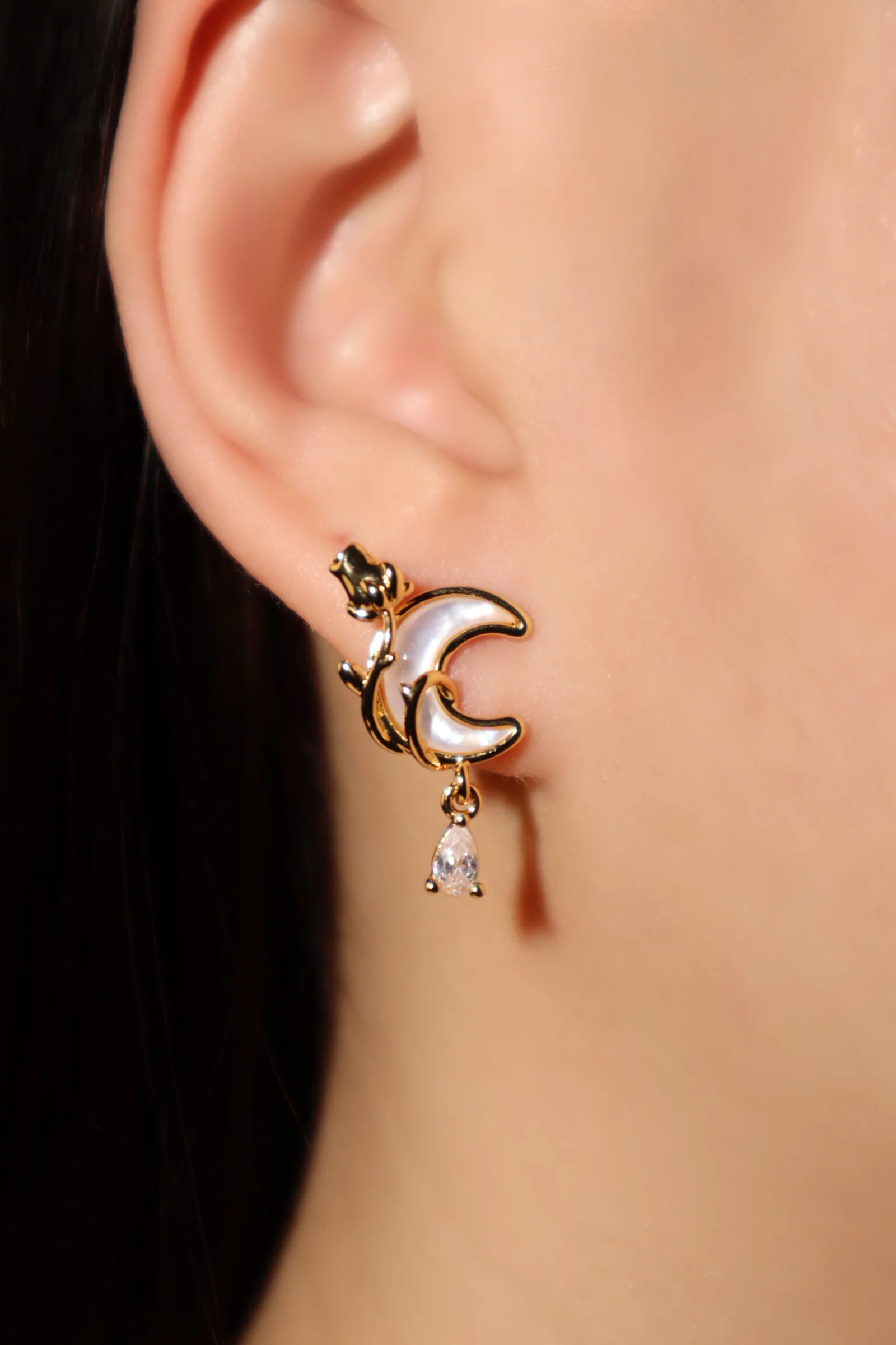 18K Real Gold Plated Rose Moon Earrings - Image 4