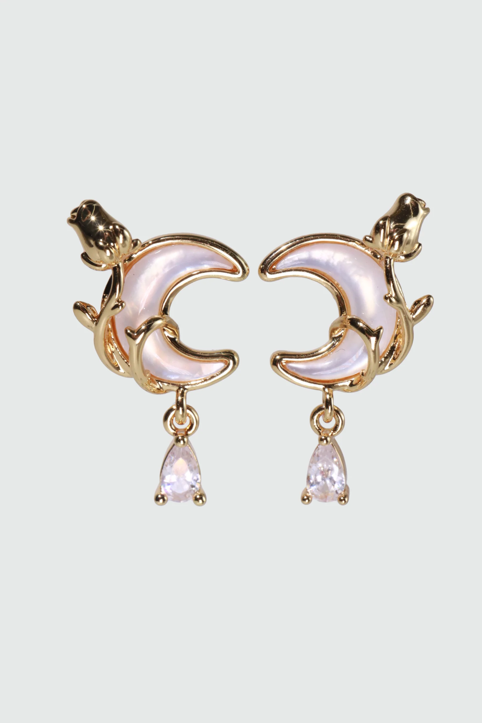 18K Real Gold Plated Rose Moon Earrings - Image 5