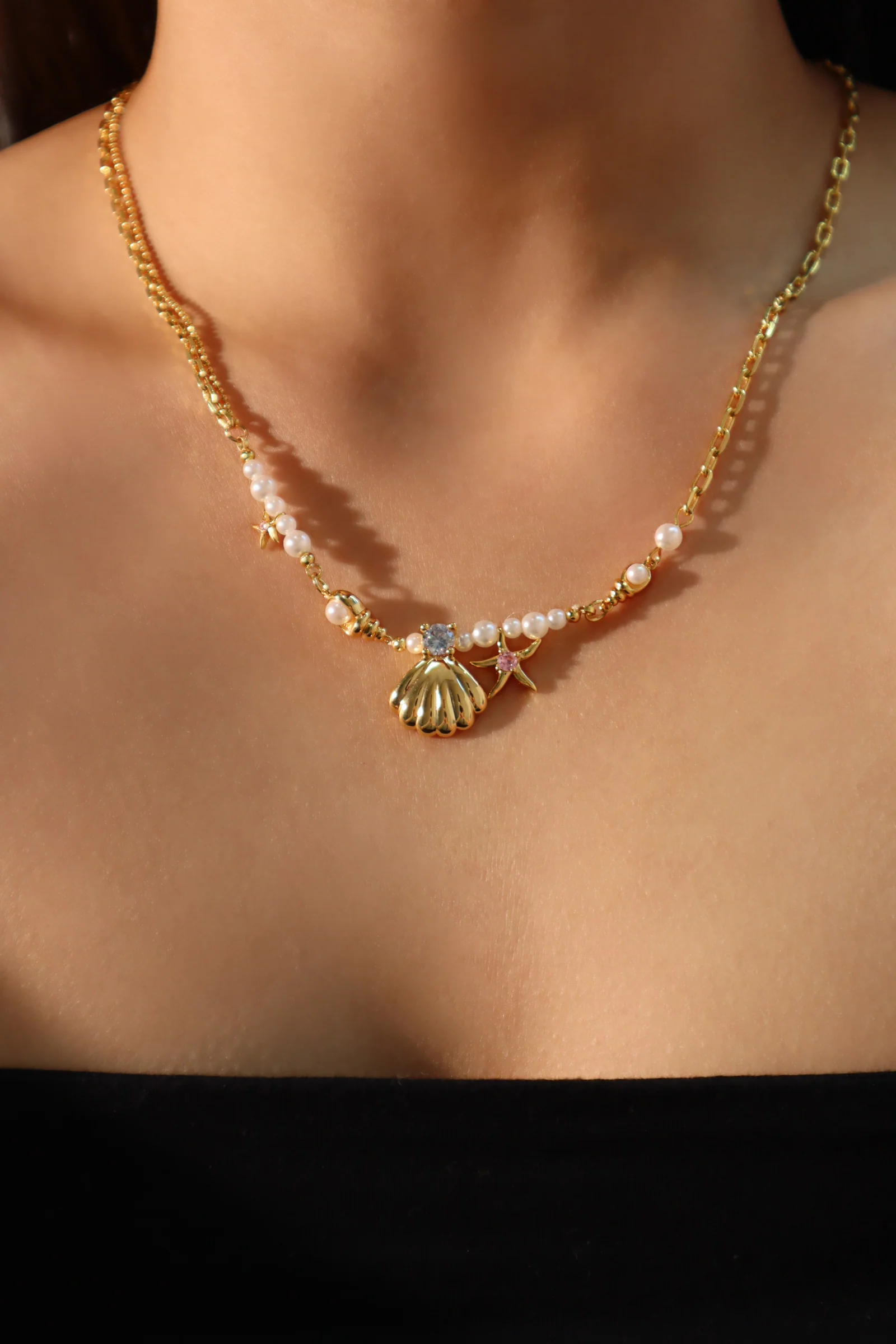 18K Real Gold Plated Sea Shell Pearls Necklace - Image 16