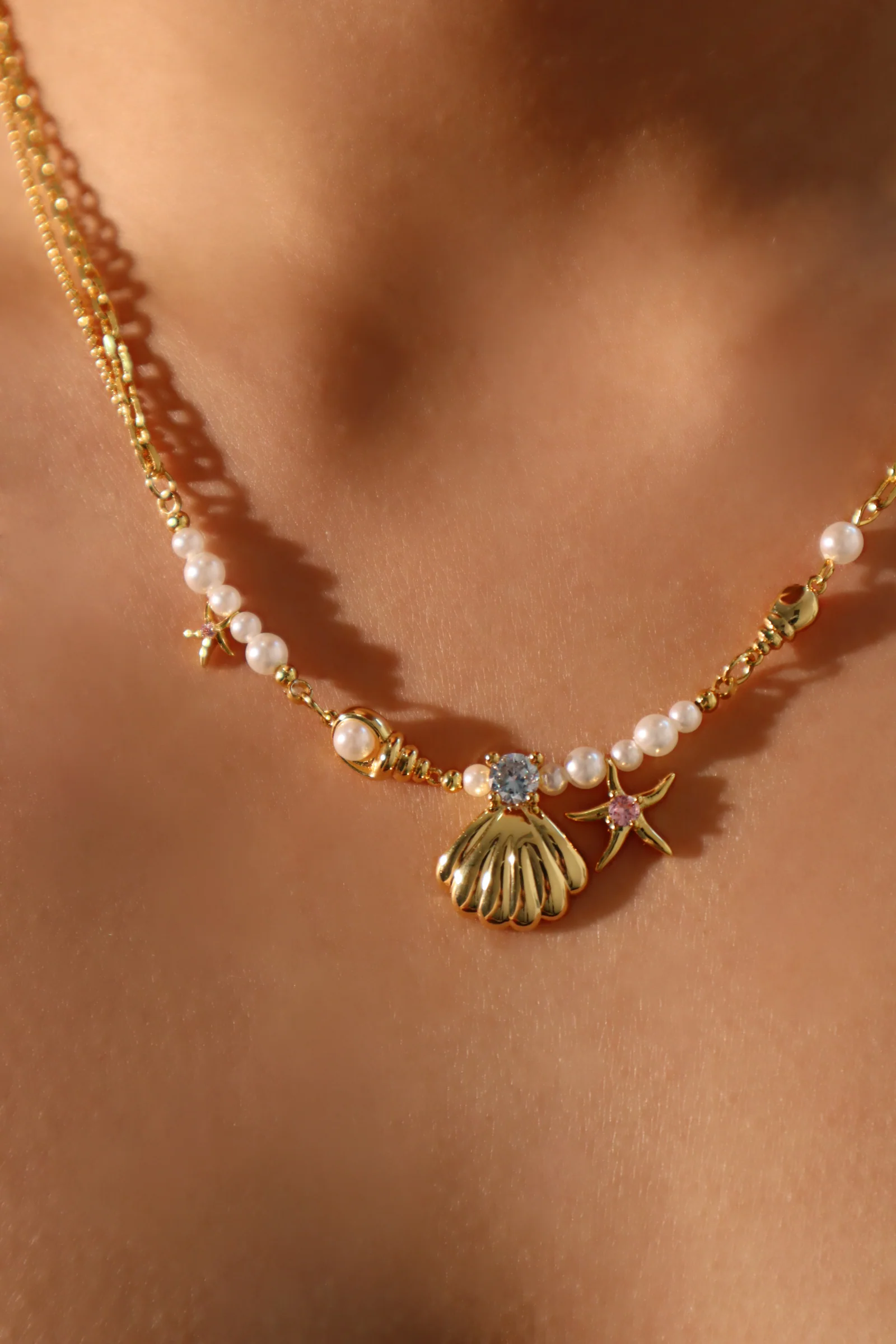 18K Real Gold Plated Sea Shell Pearls Necklace - Image 17