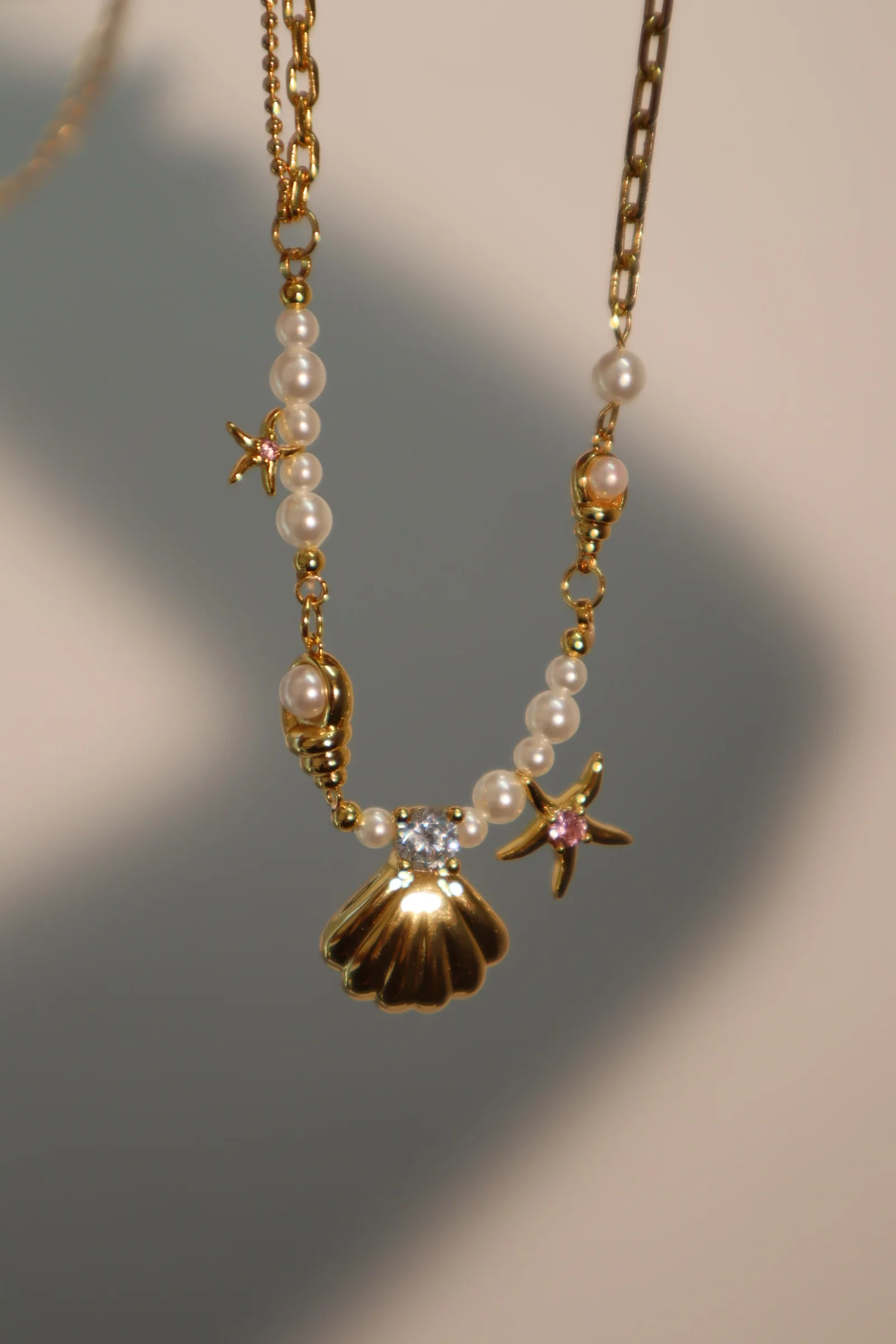 18K Real Gold Plated Sea Shell Pearls Necklace - Image 3