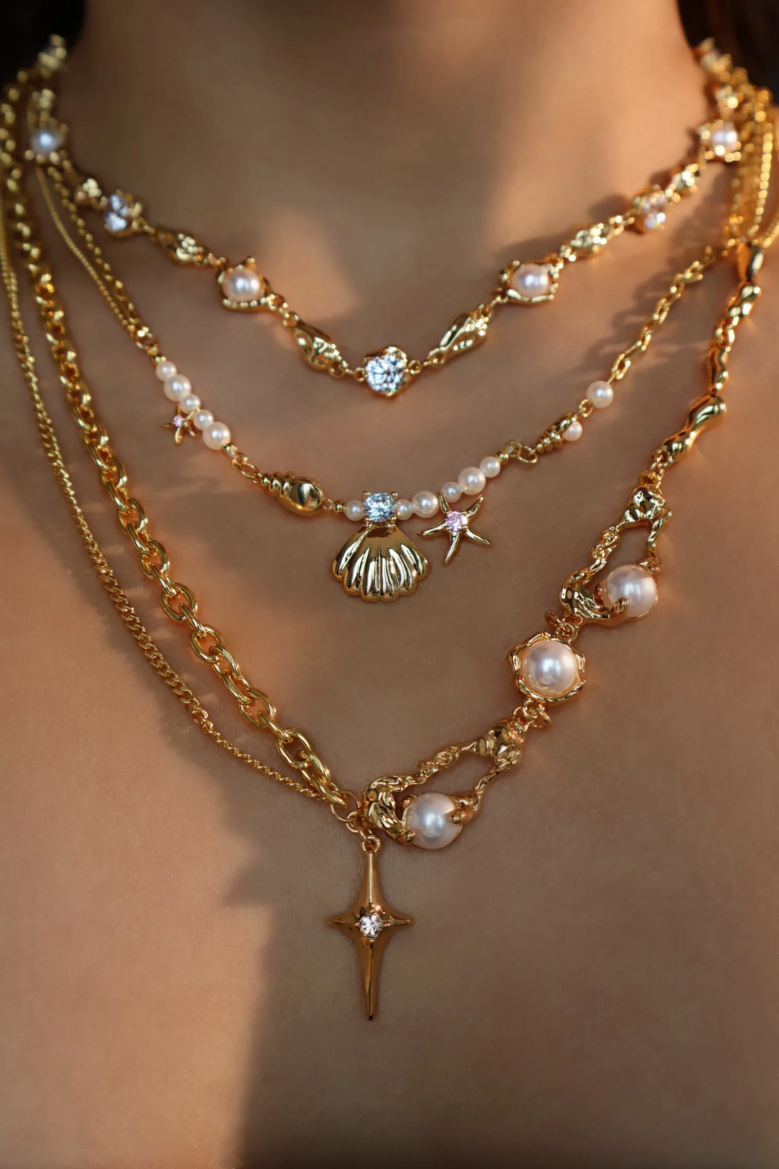 18K Real Gold Plated Sea Shell Pearls Necklace - Image 4