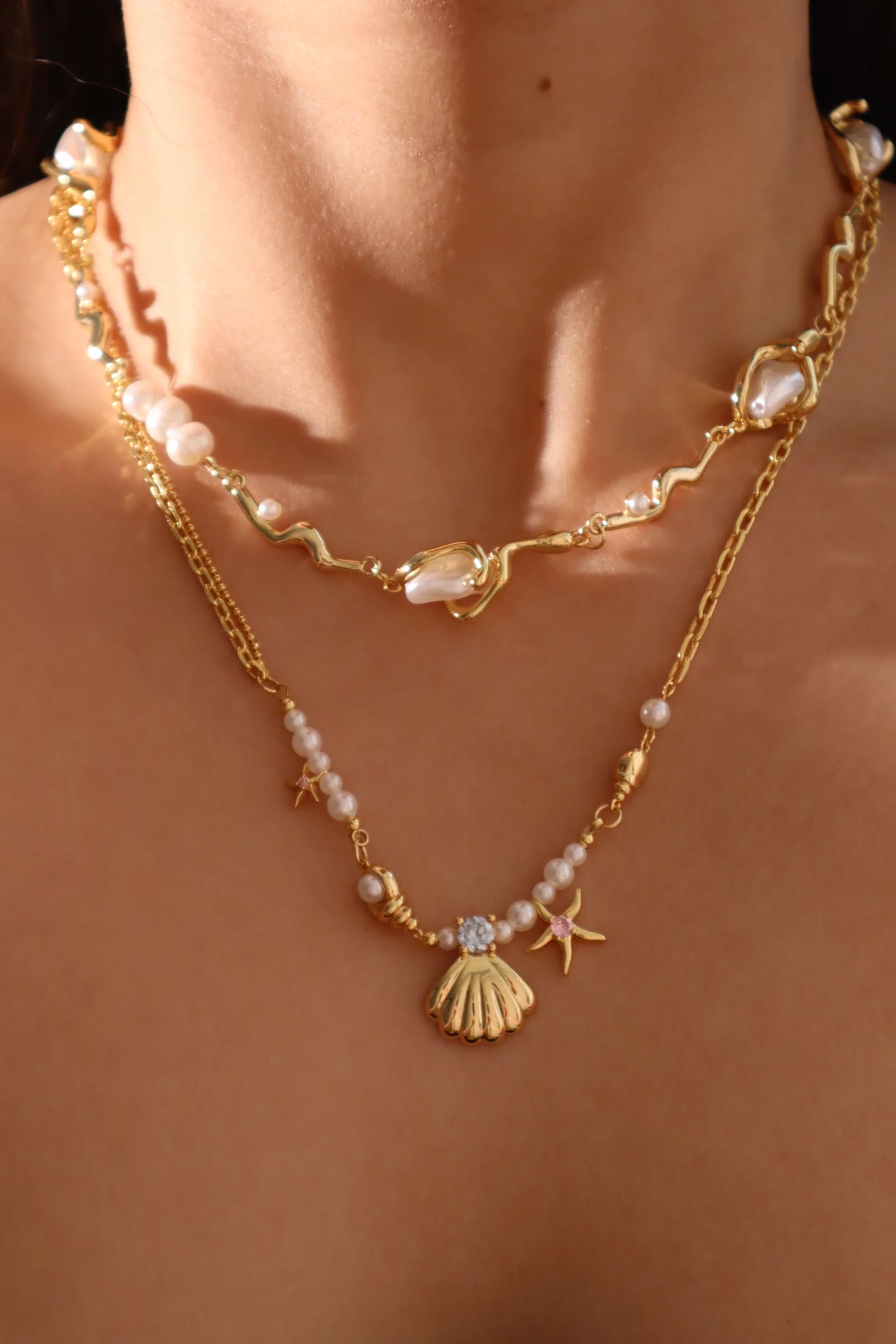 18K Real Gold Plated Sea Shell Pearls Necklace - Image 5
