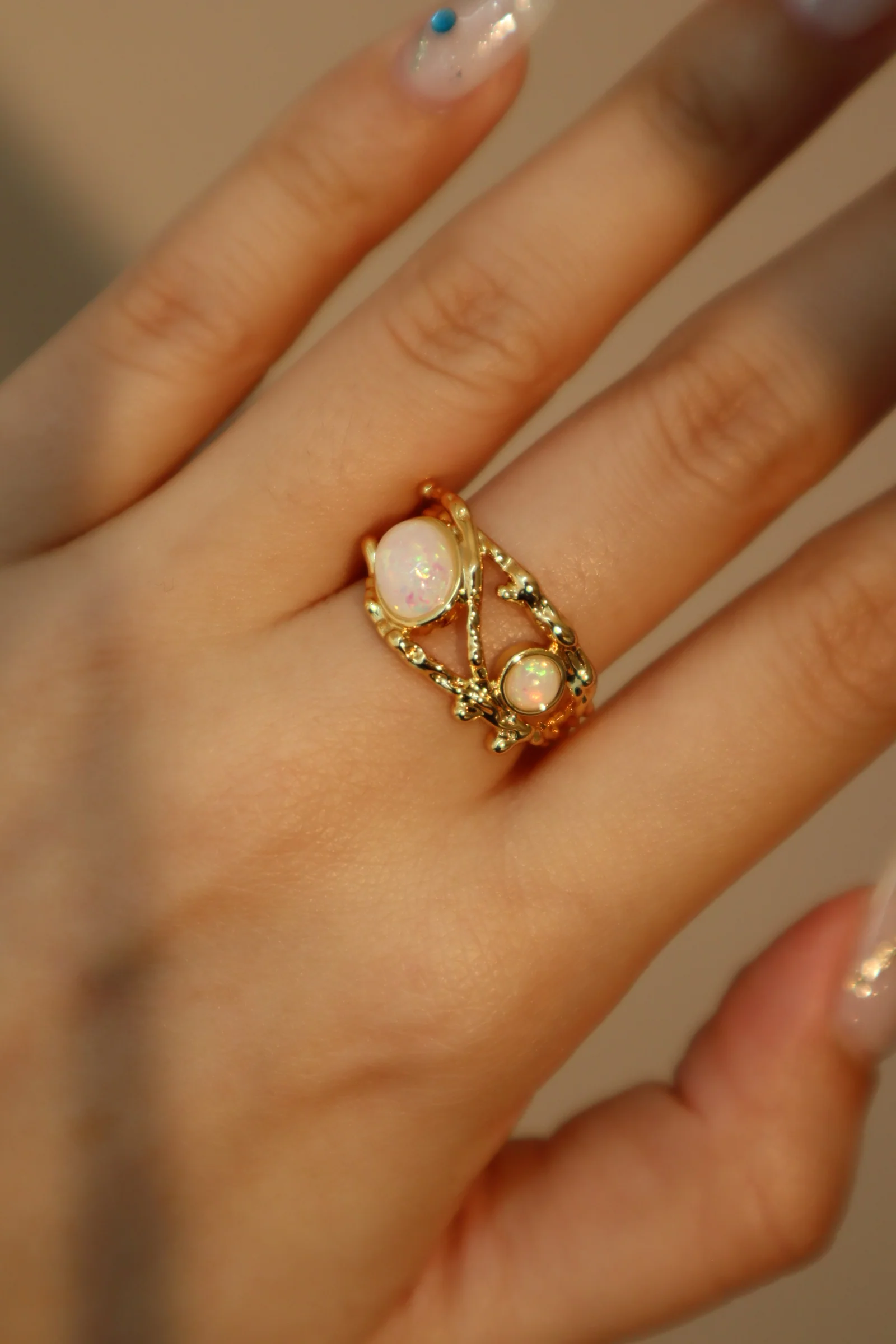 18K Real Gold Plated White Opal Crown Ring - Image 3
