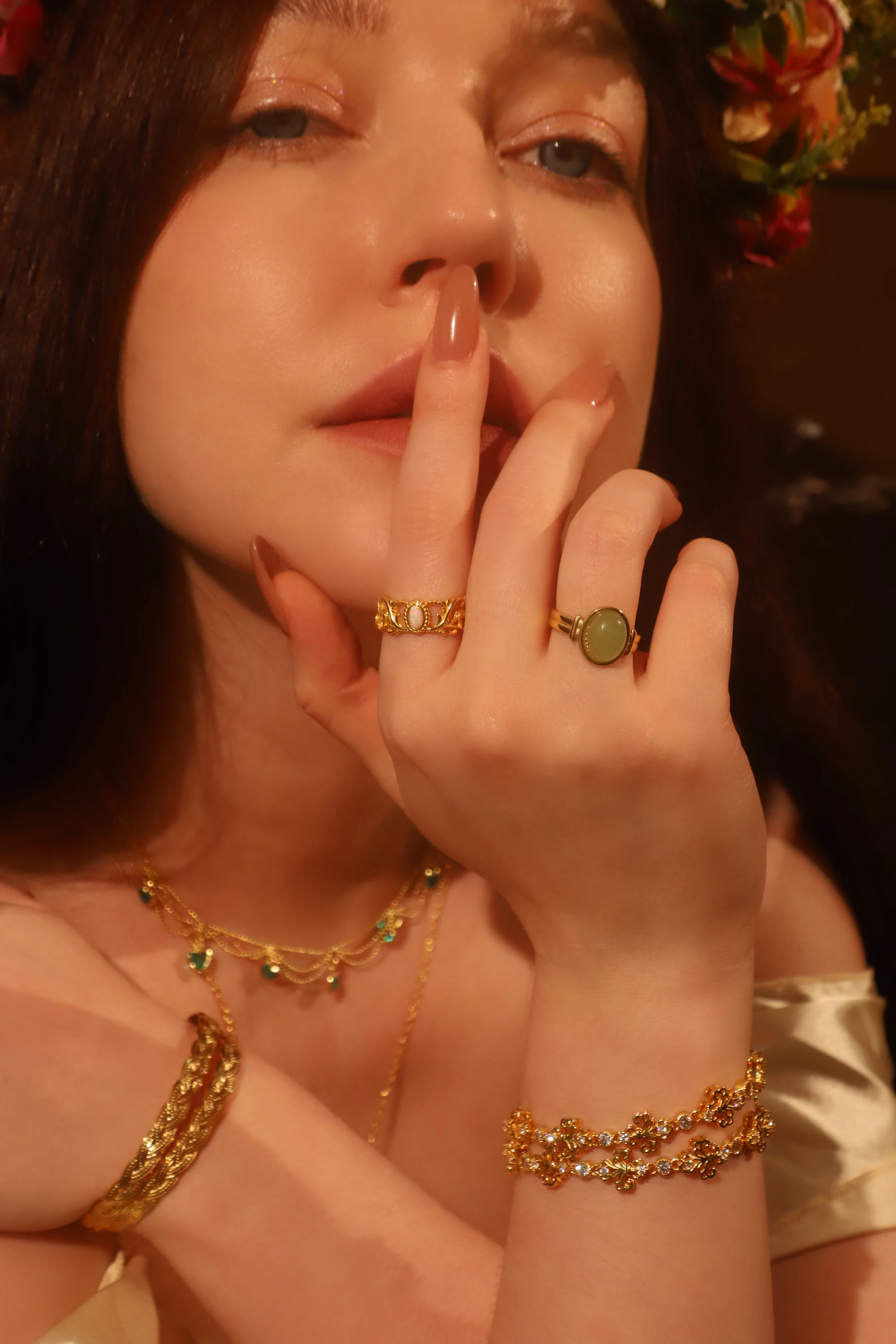 18K Real Gold Stainless Steel Natural Jade Ring - Image 12