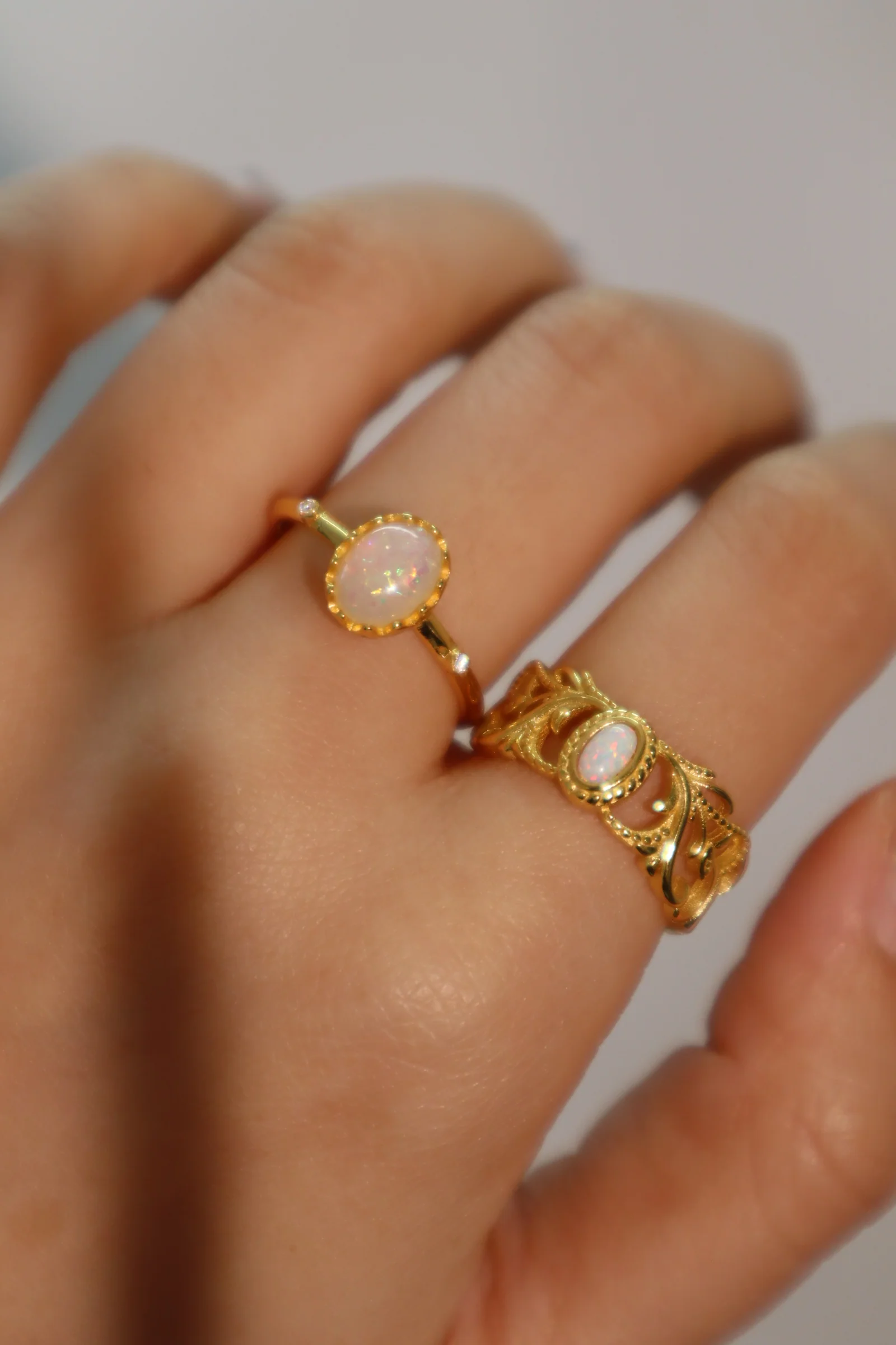 18K Real Gold Plated White Opal Ring - Image 3