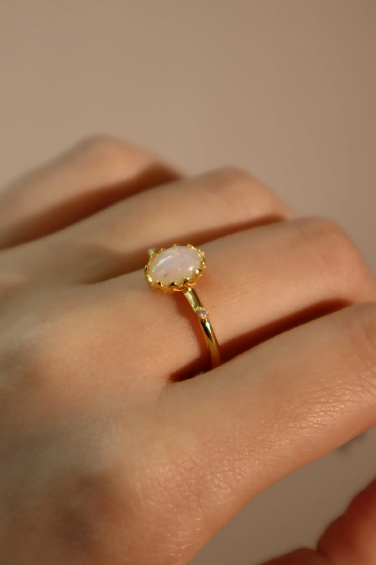 18K Real Gold Plated White Opal Ring - Image 5