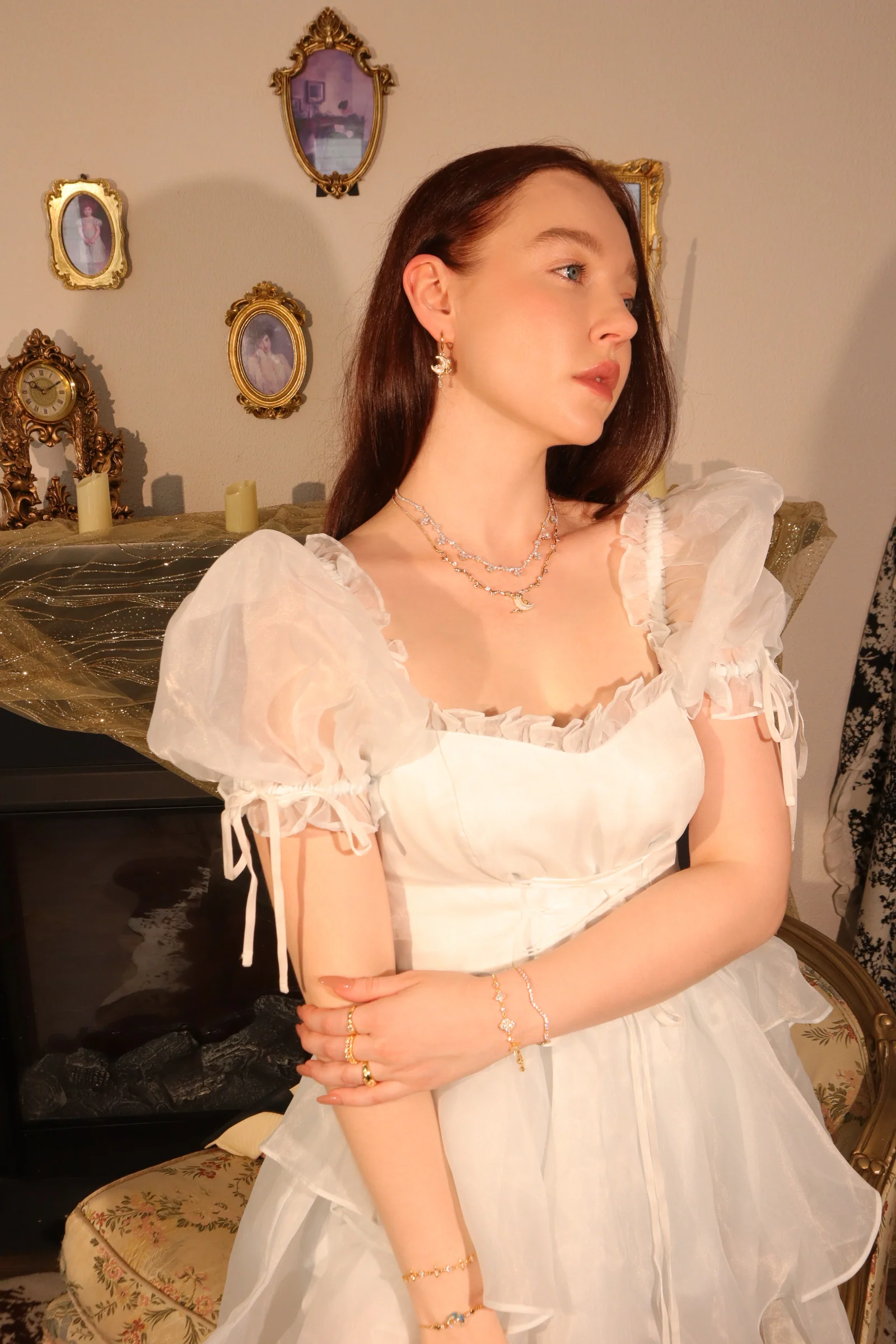 18K Real Gold Plated White Rose Moon Earrings - Image 10