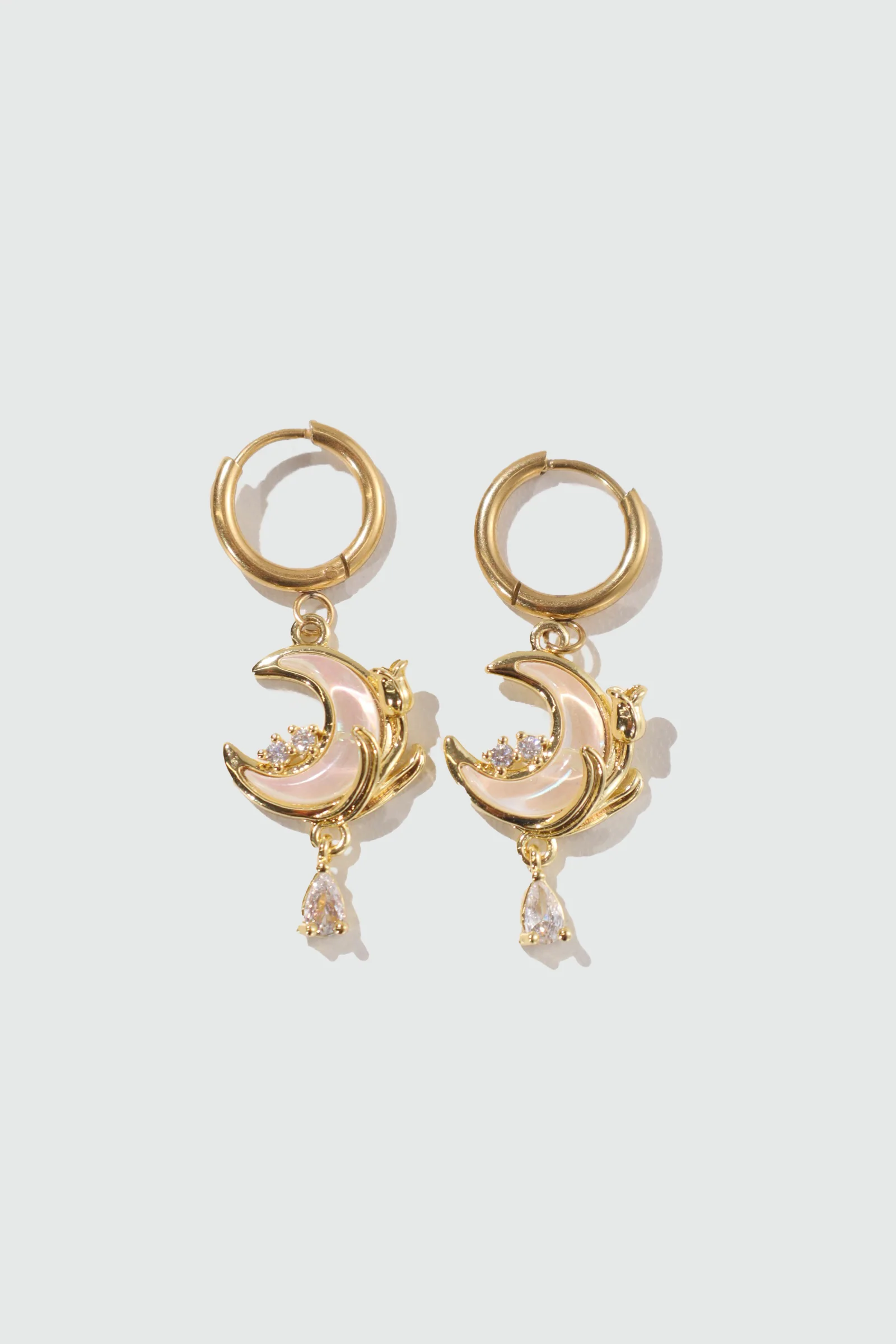 18K Real Gold Plated White Rose Moon Earrings - Image 3