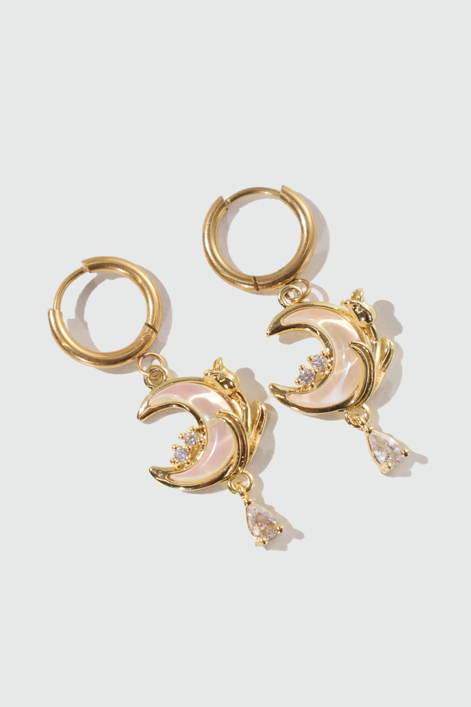 18K Real Gold Plated White Rose Moon Earrings - Image 4