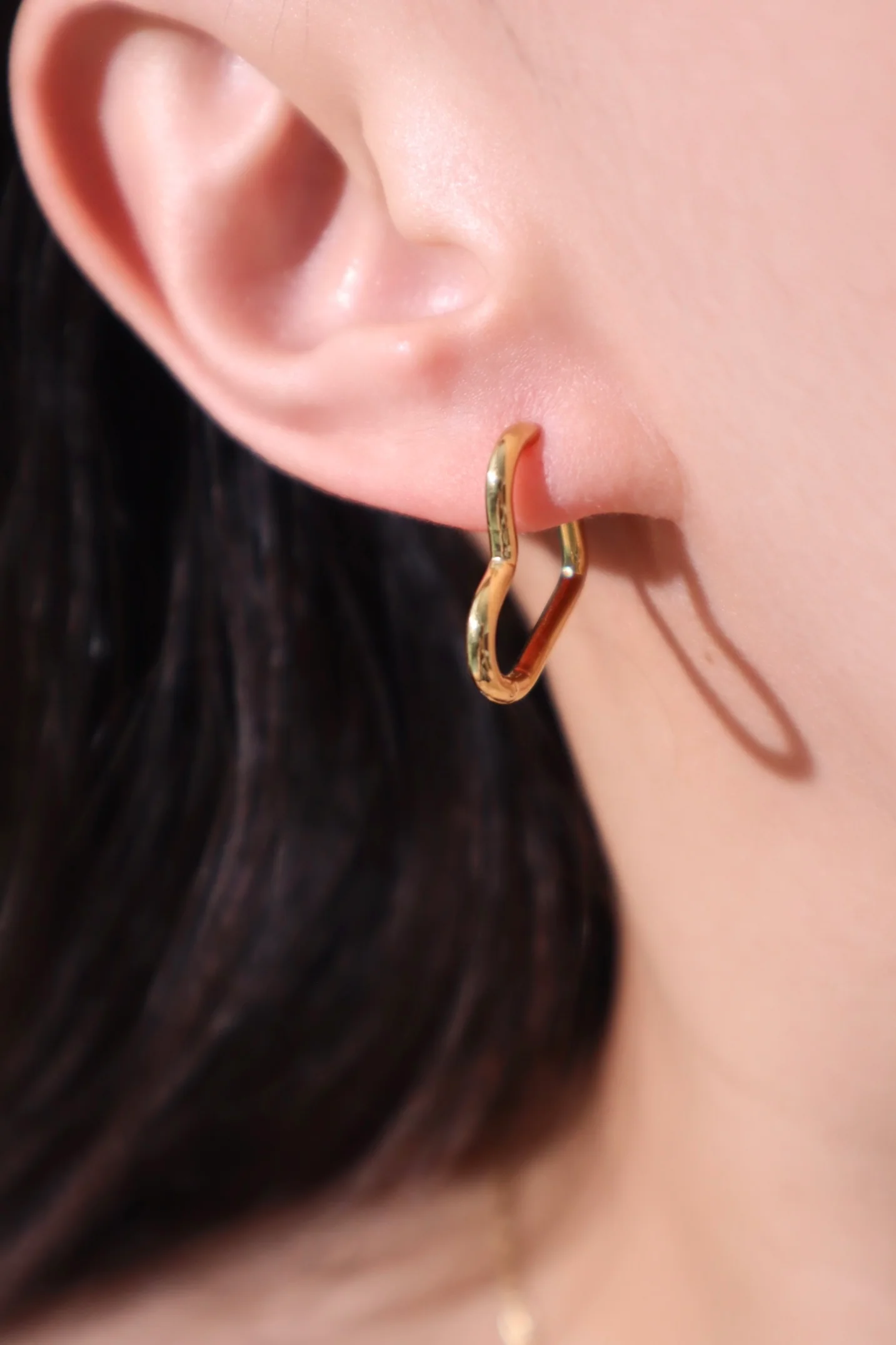 18K Gold Stainless Steel Heart Hoops Earrings - Image 4