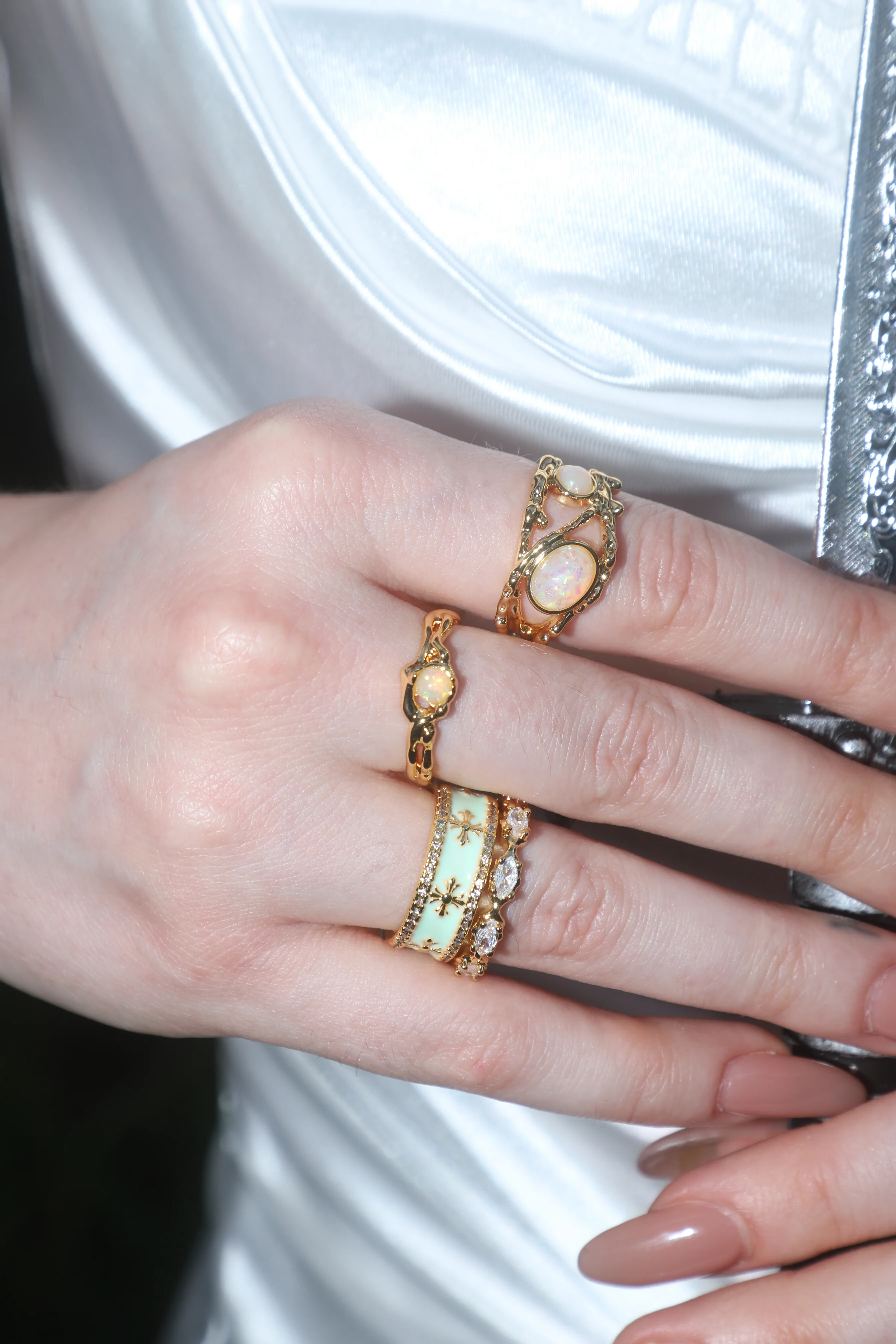 18K Real Gold Plated White Opal Crown Ring - Image 9