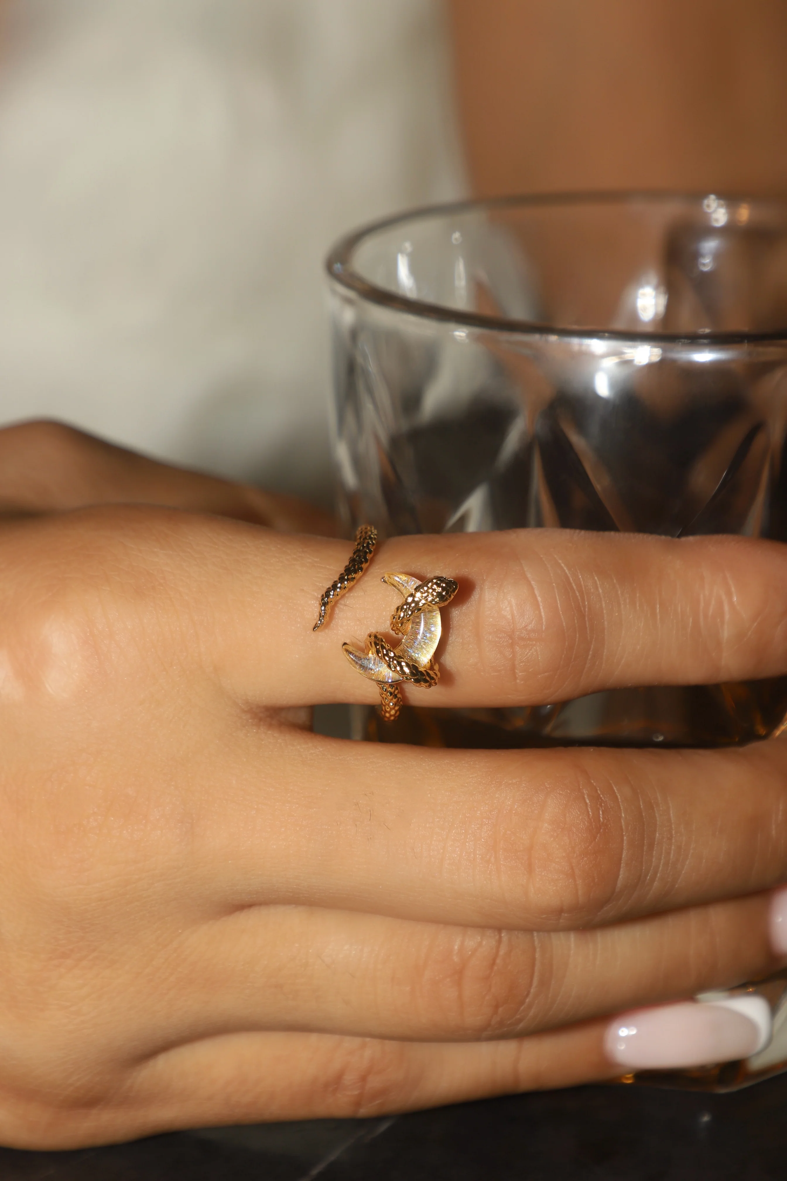 20K Real Gold Plated Moon Snake Ring - Image 5