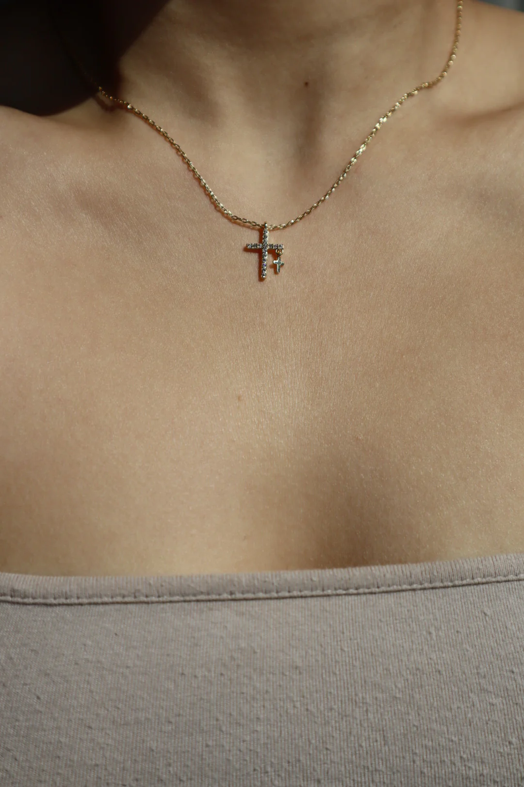 24K Gold Plated Double Gold Cross Necklace - Image 3