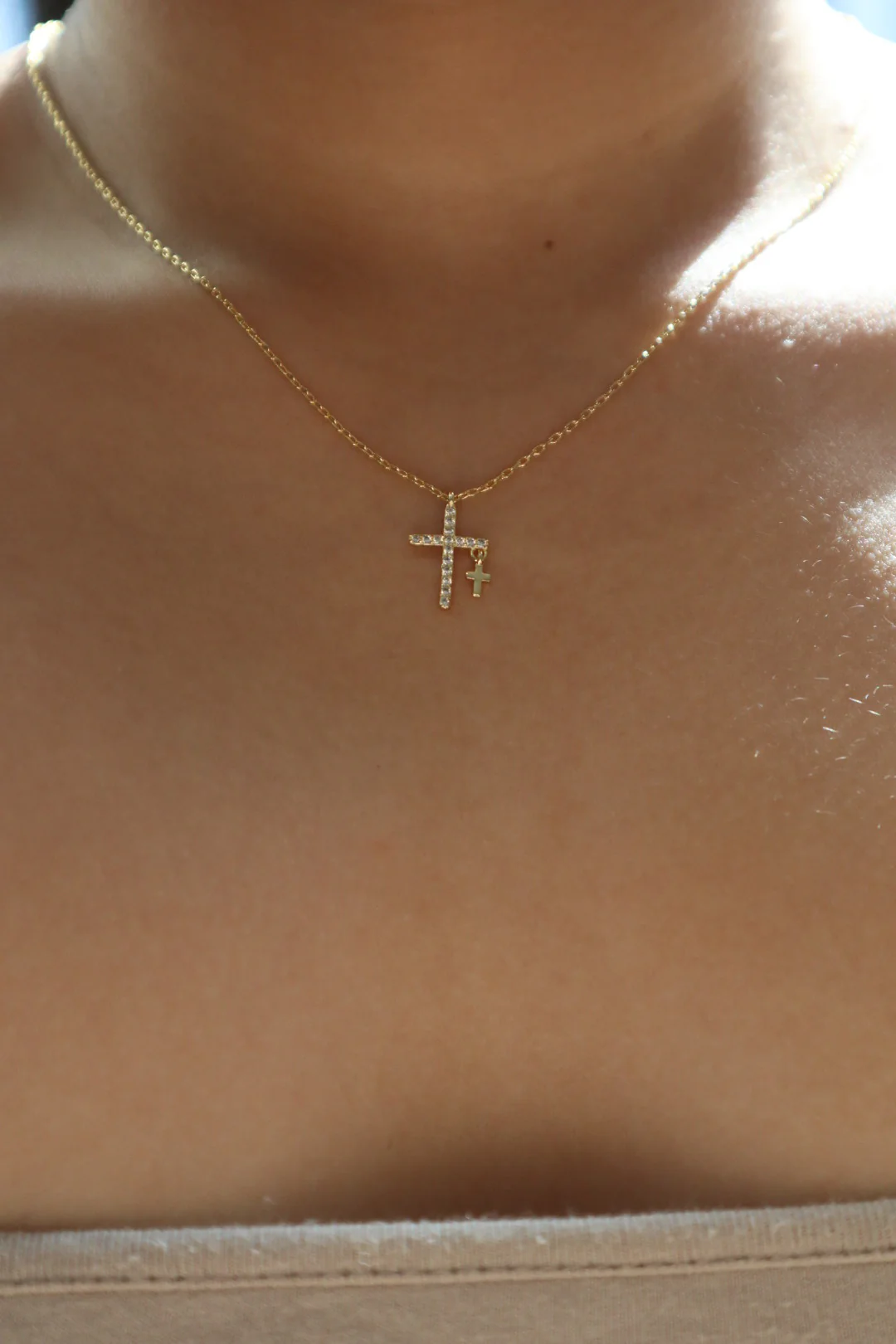 24K Gold Plated Double Gold Cross Necklace - Image 5