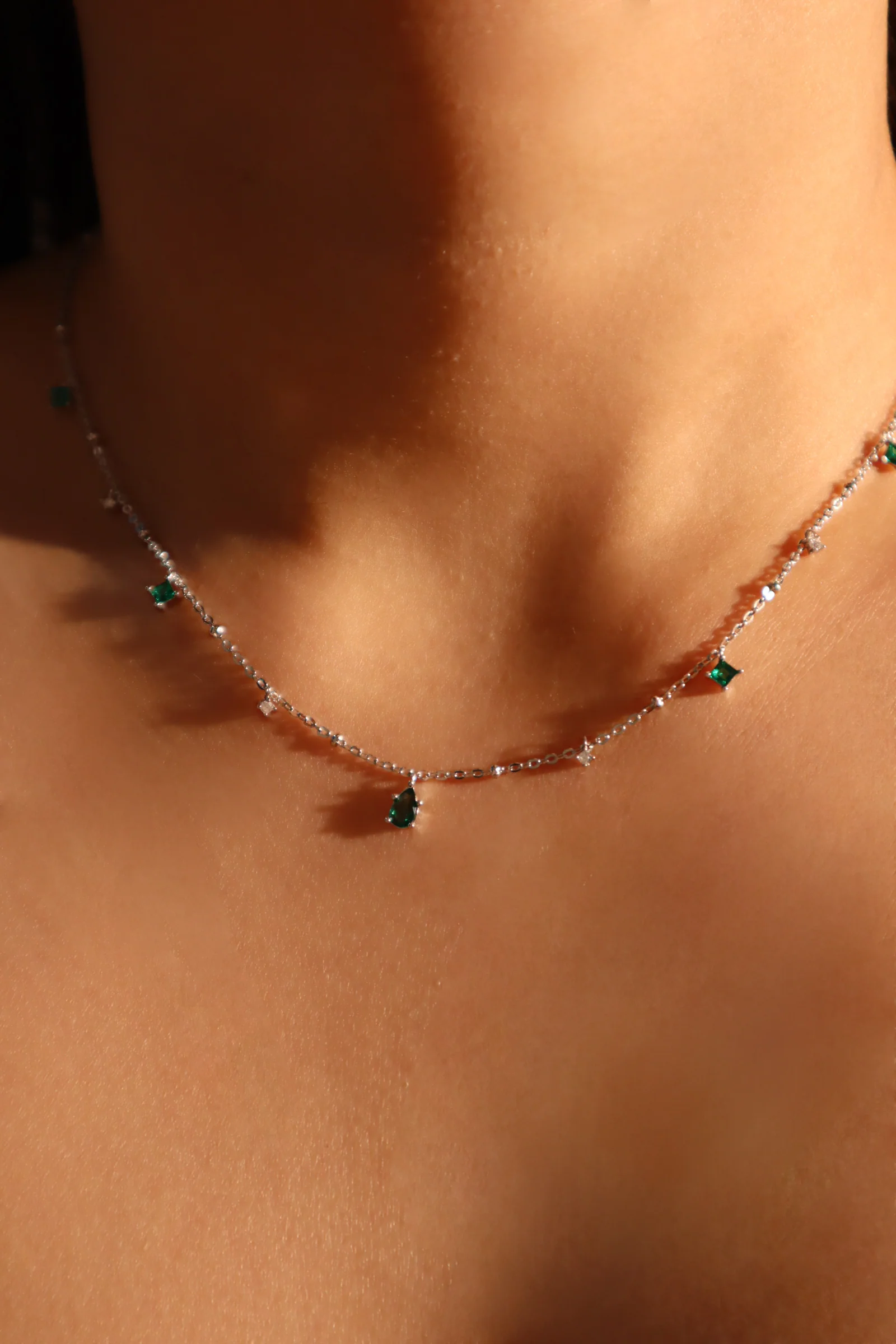 925 Sterling Silver Green Gems Necklace - Image 3