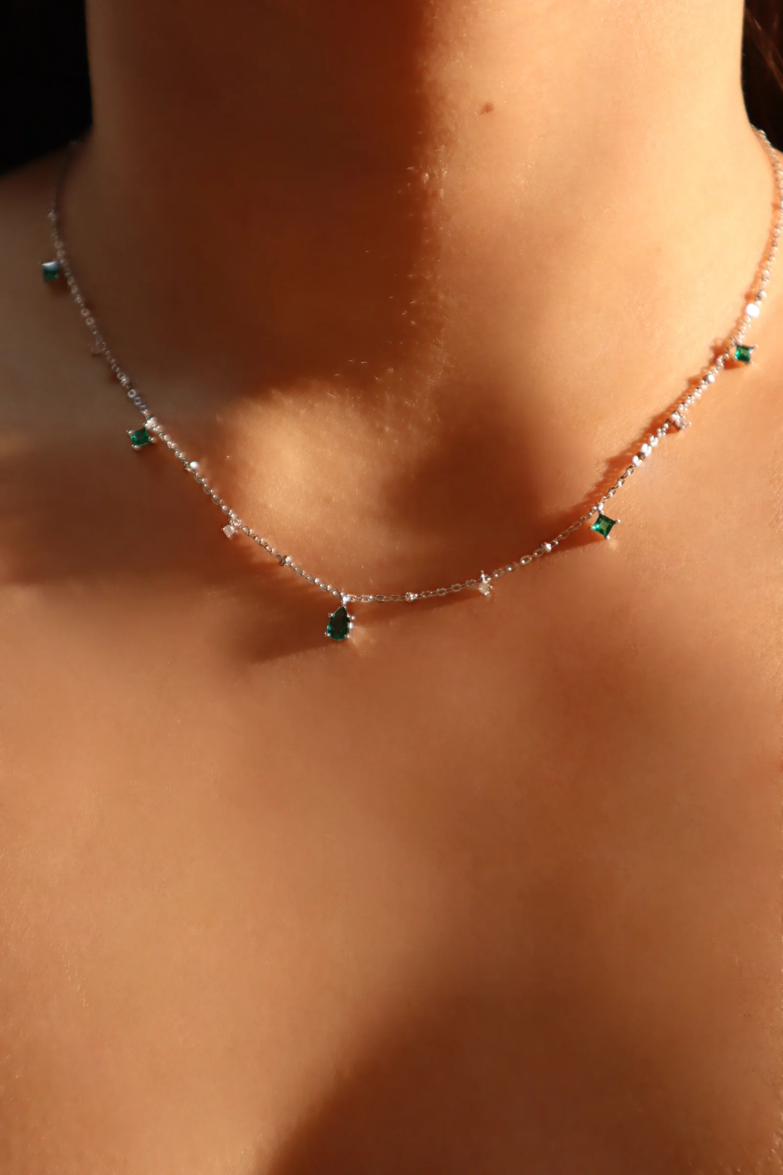 925 Sterling Silver Green Gems Necklace - Image 4