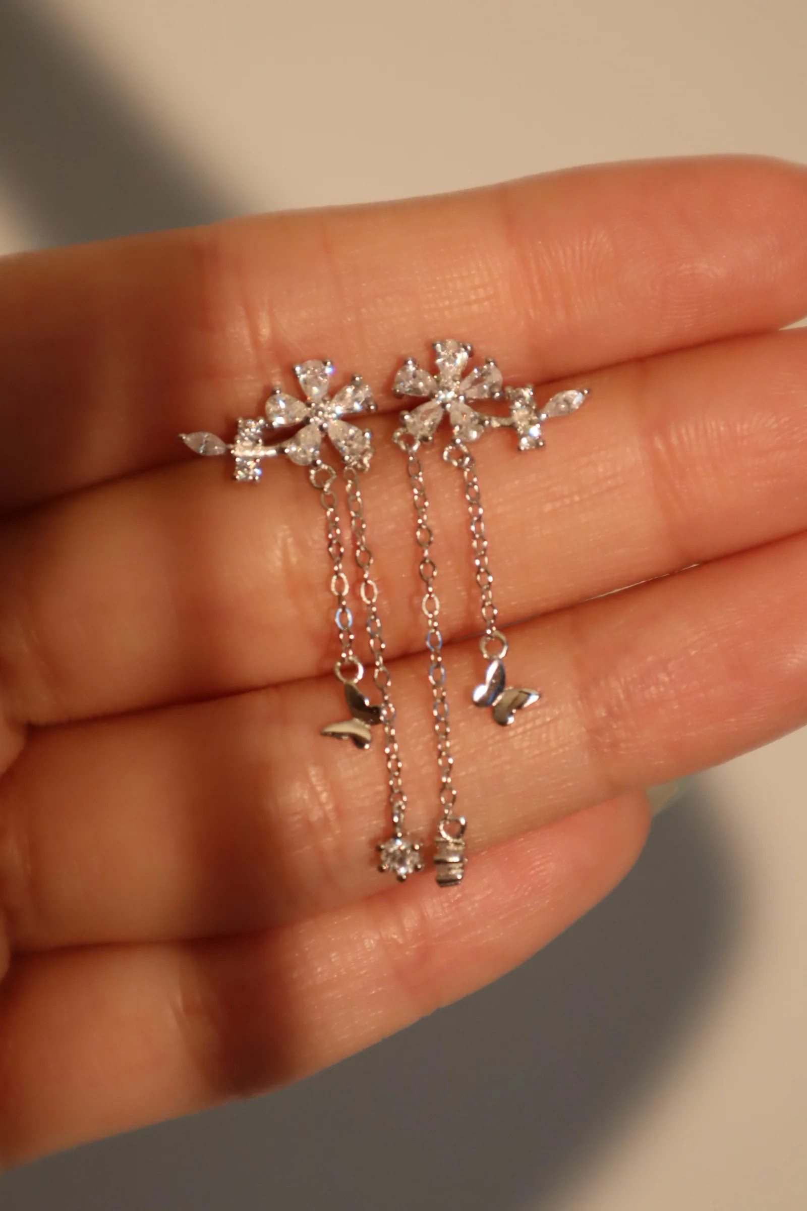 925 Sterling Silver Diamond Flake Dangle Earrings - Image 3