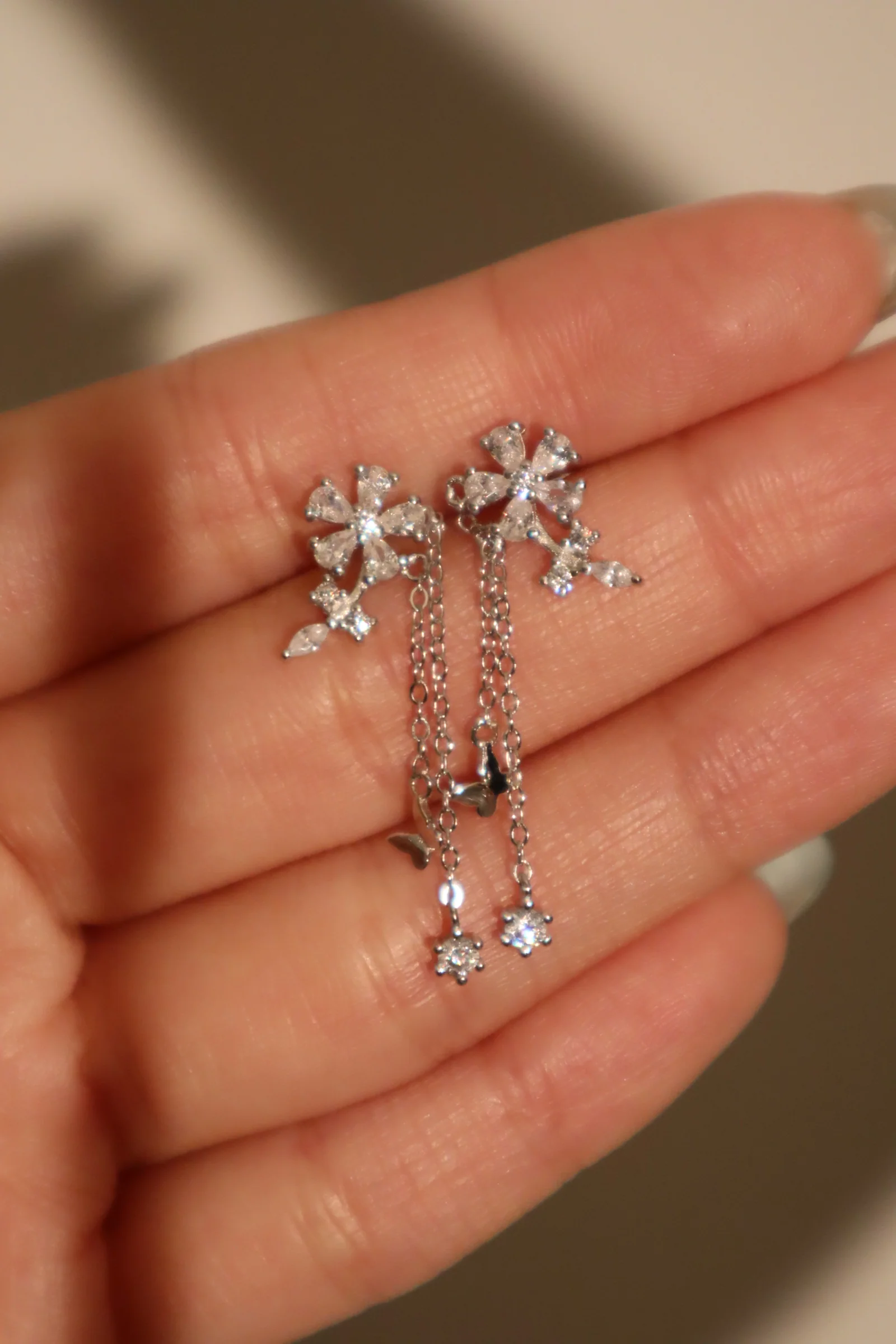 925 Sterling Silver Diamond Flake Dangle Earrings - Image 5