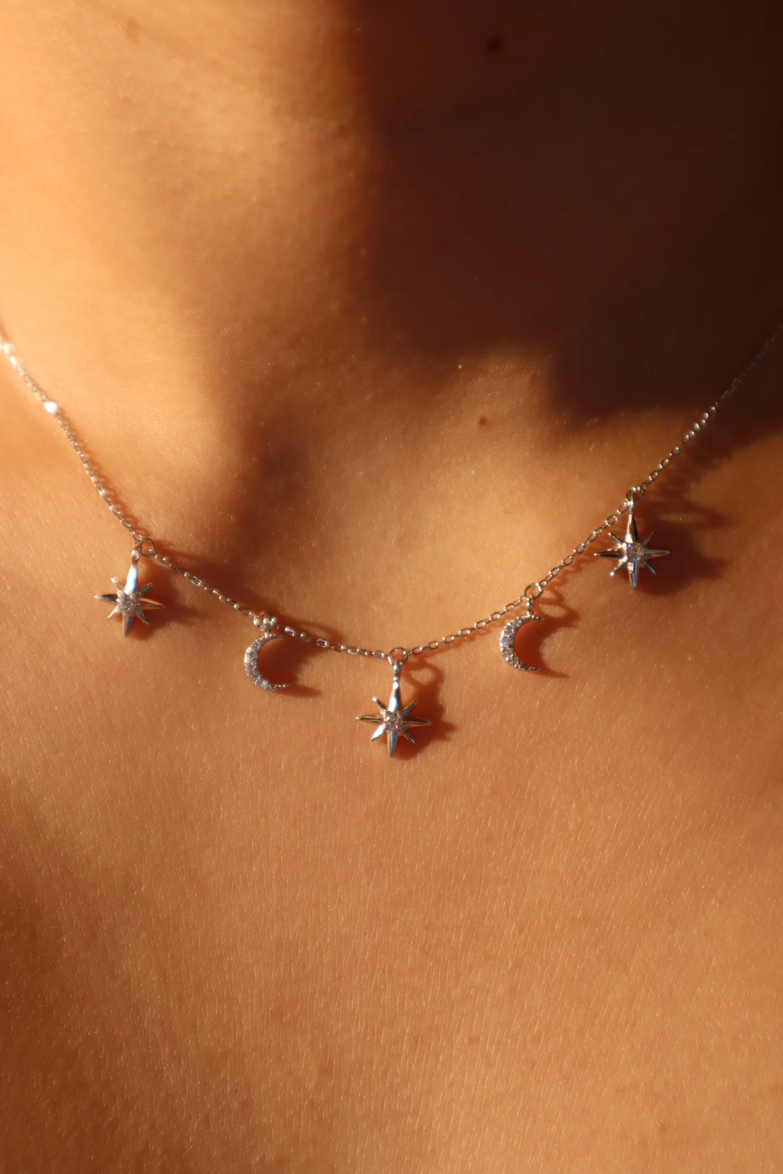 925 Sterling Silver Multi Moon Star Necklace - Image 3