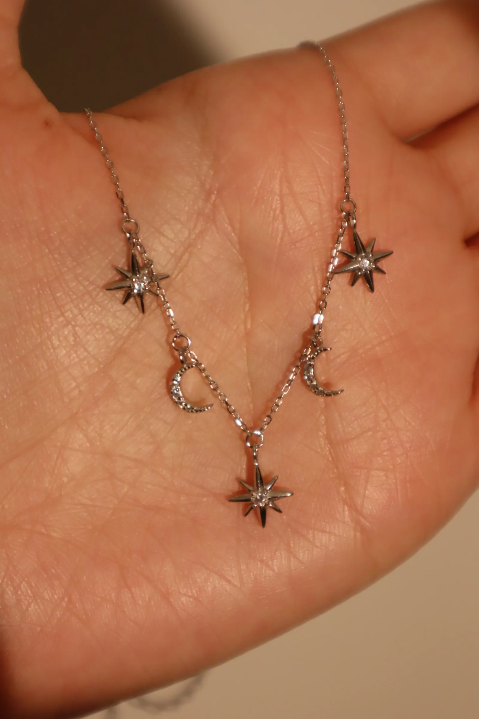 925 Sterling Silver Multi Moon Star Necklace - Image 4